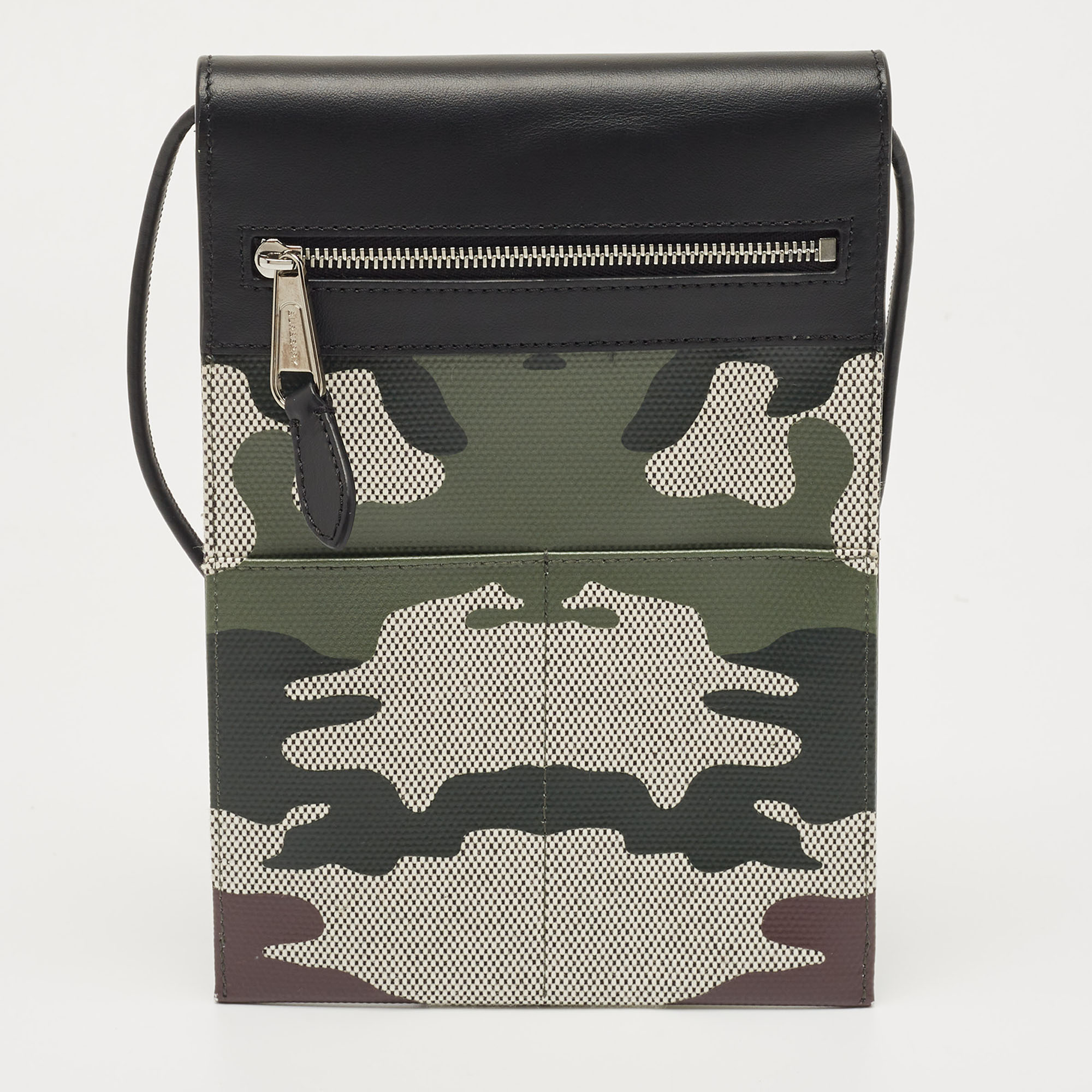 Burberry Green Camouflage Print Coated Canvas And Leather Crossbody Bag