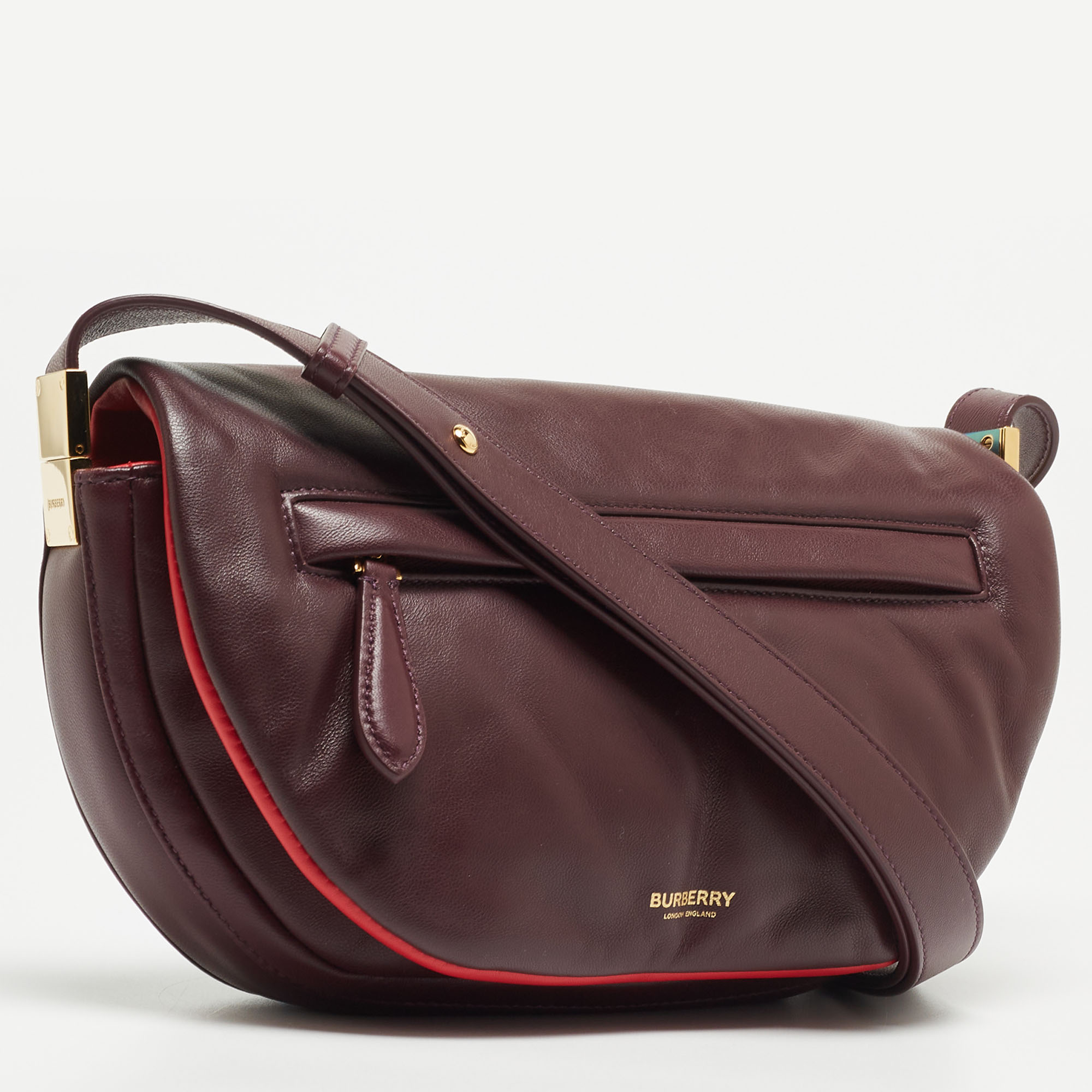 Burberry Maroon Leather Small Olympia Shoulder Bag
