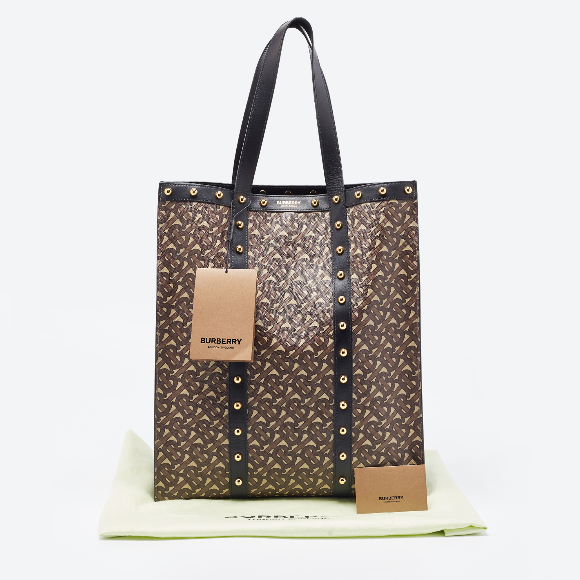 Burberry Brown/Black Monogram Coated Canvas And Leather Studded Book Tote