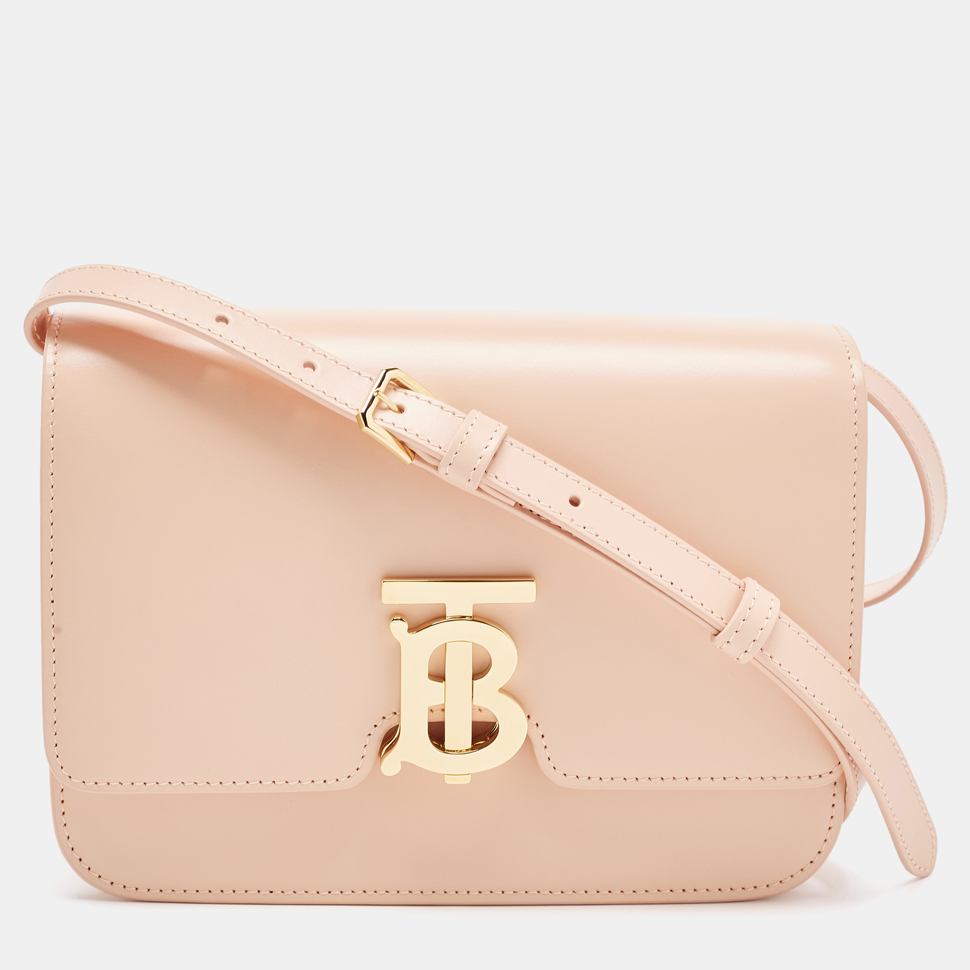 Burberry Peach PInk Leather Small TB Shoulder Bag