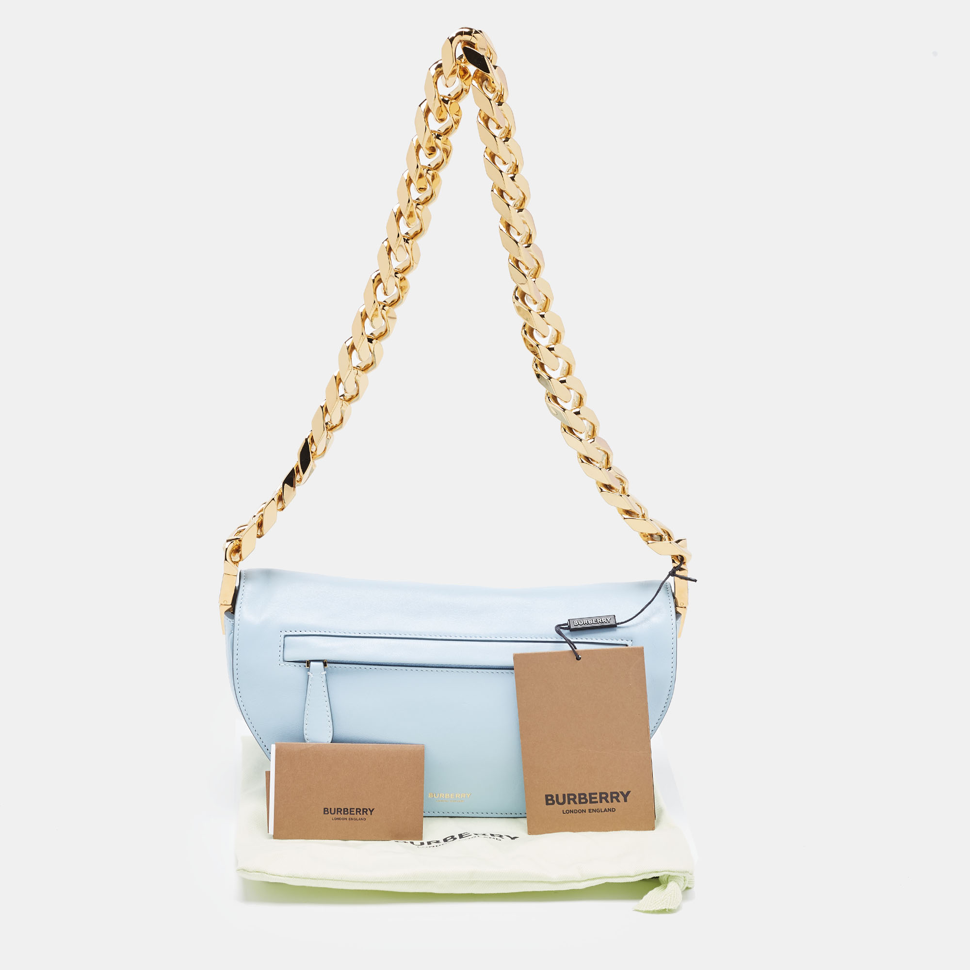 Burberry Pale Blue Leather Small Olympia Chain Shoulder Bag