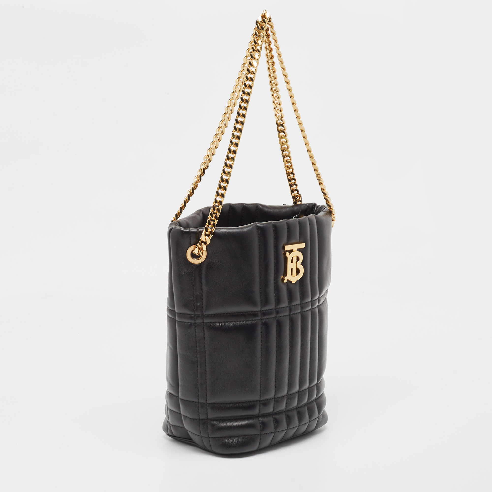 Burberry Black Embossed Quilt Leather Small Lola Bucket Bag