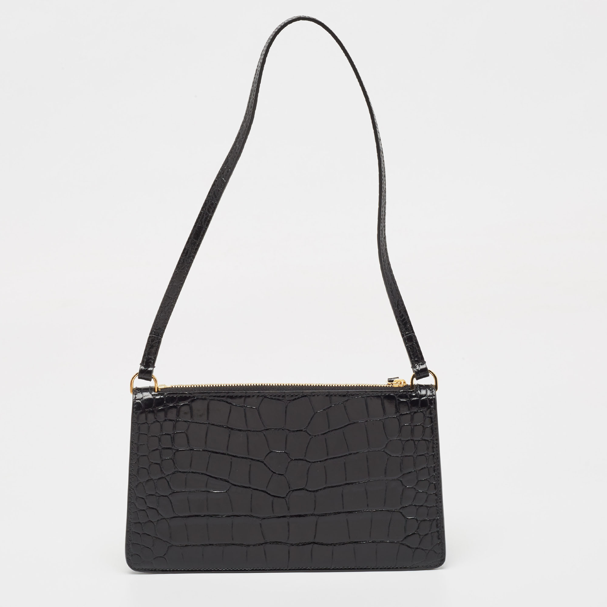 Burberry Black Croc Embossed Leather Shoulder Bag