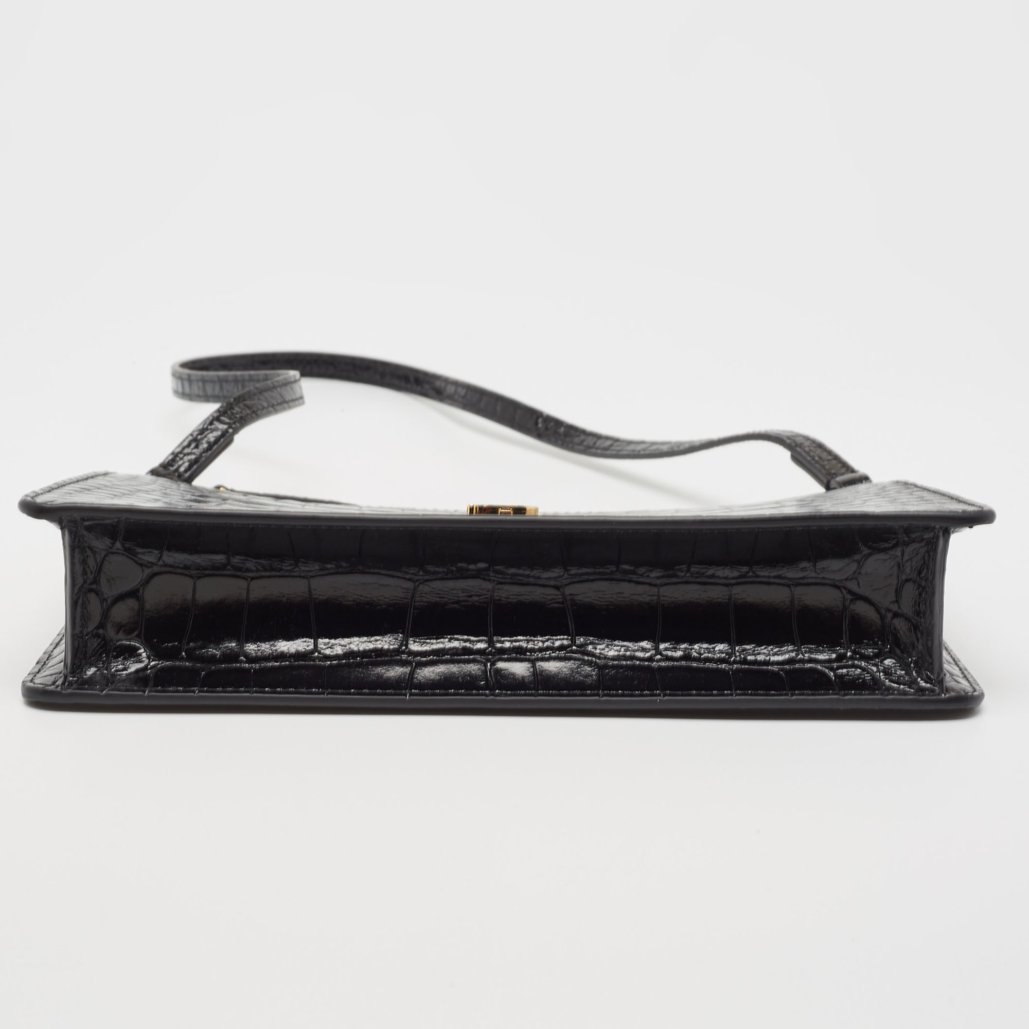 Burberry Black Croc Embossed Leather Shoulder Bag