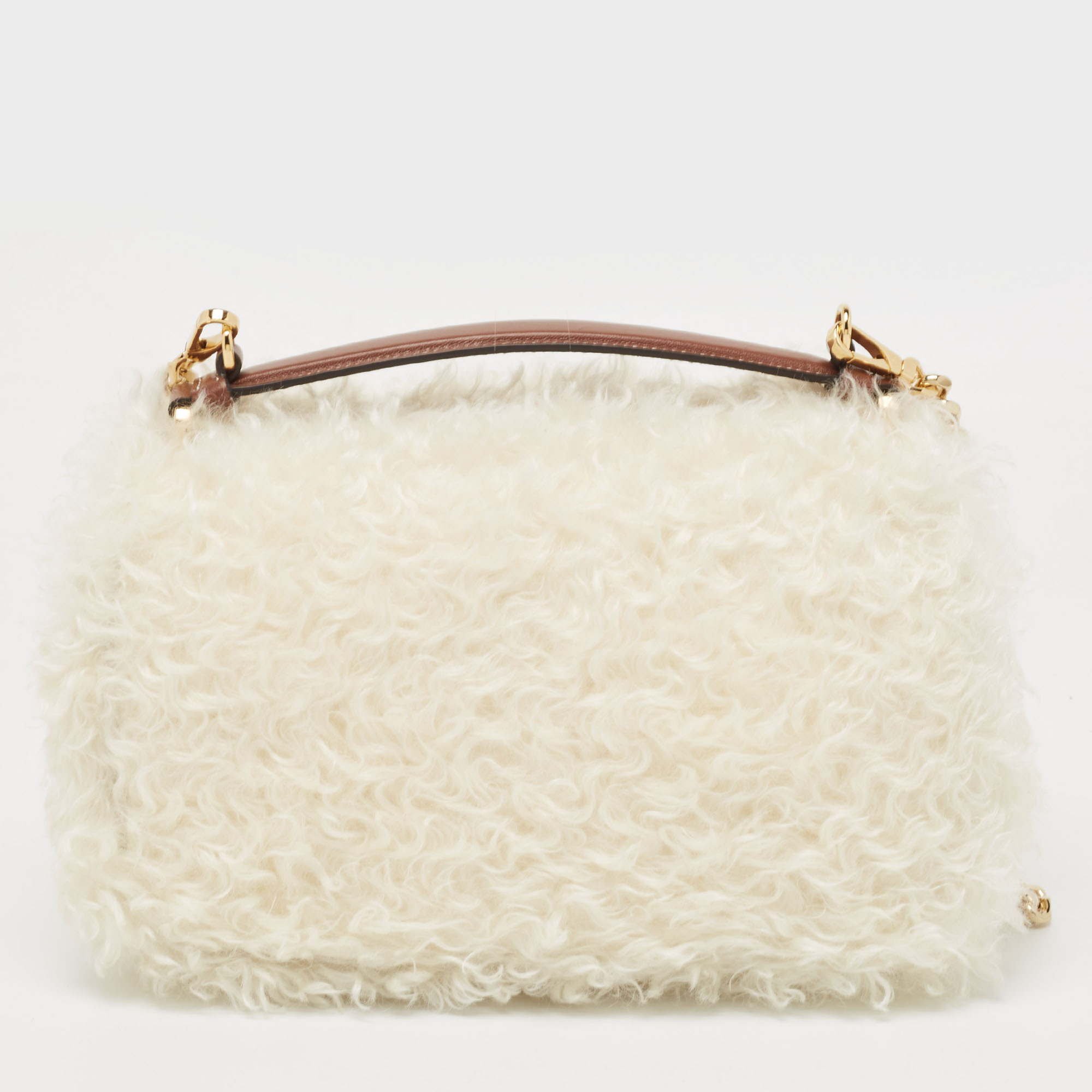Burberry White/Brown Mohair And Leather Small The Lola Chain Shoulder Bag