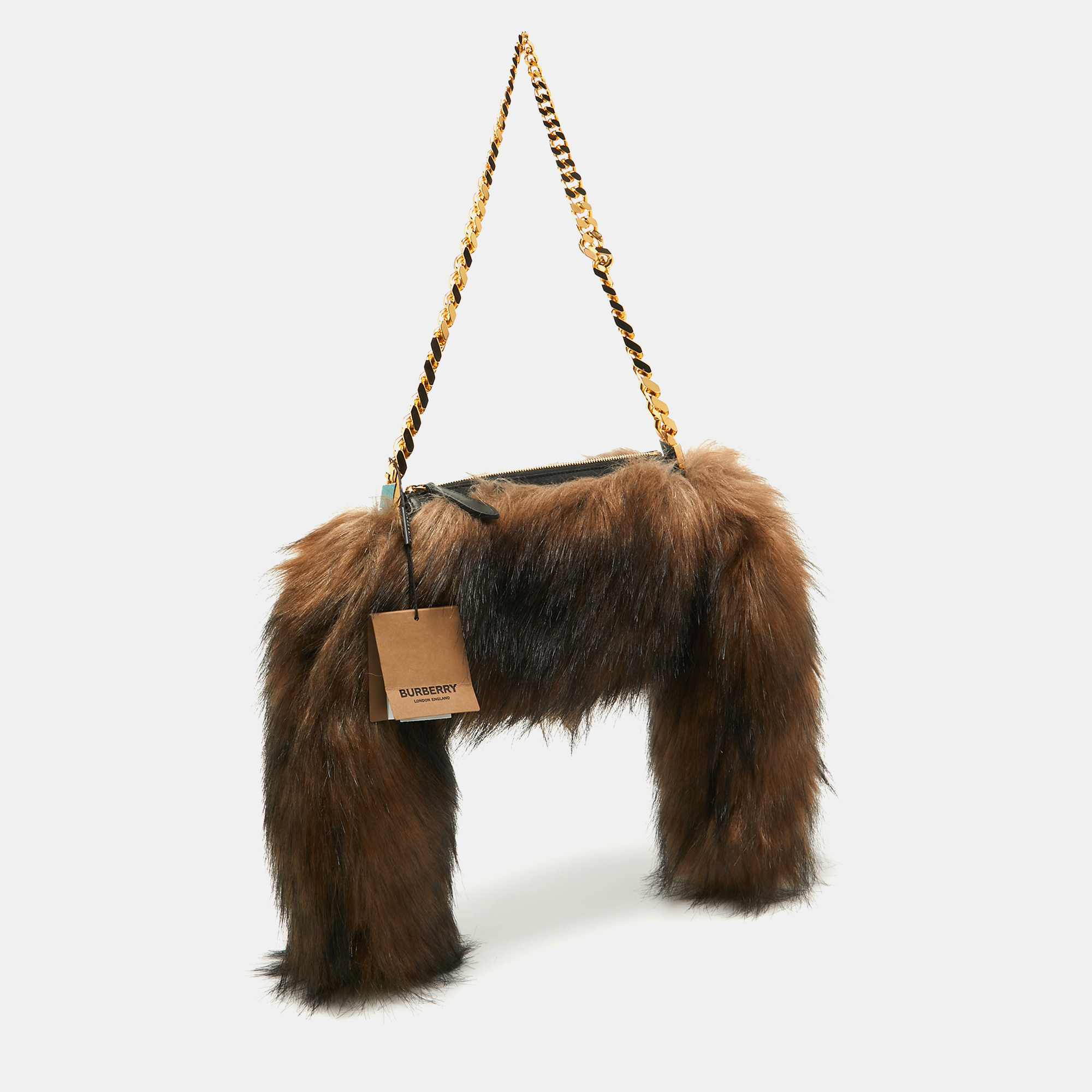 Burberry Dark Brown Faux Fur Mini Zip Olympia Bag