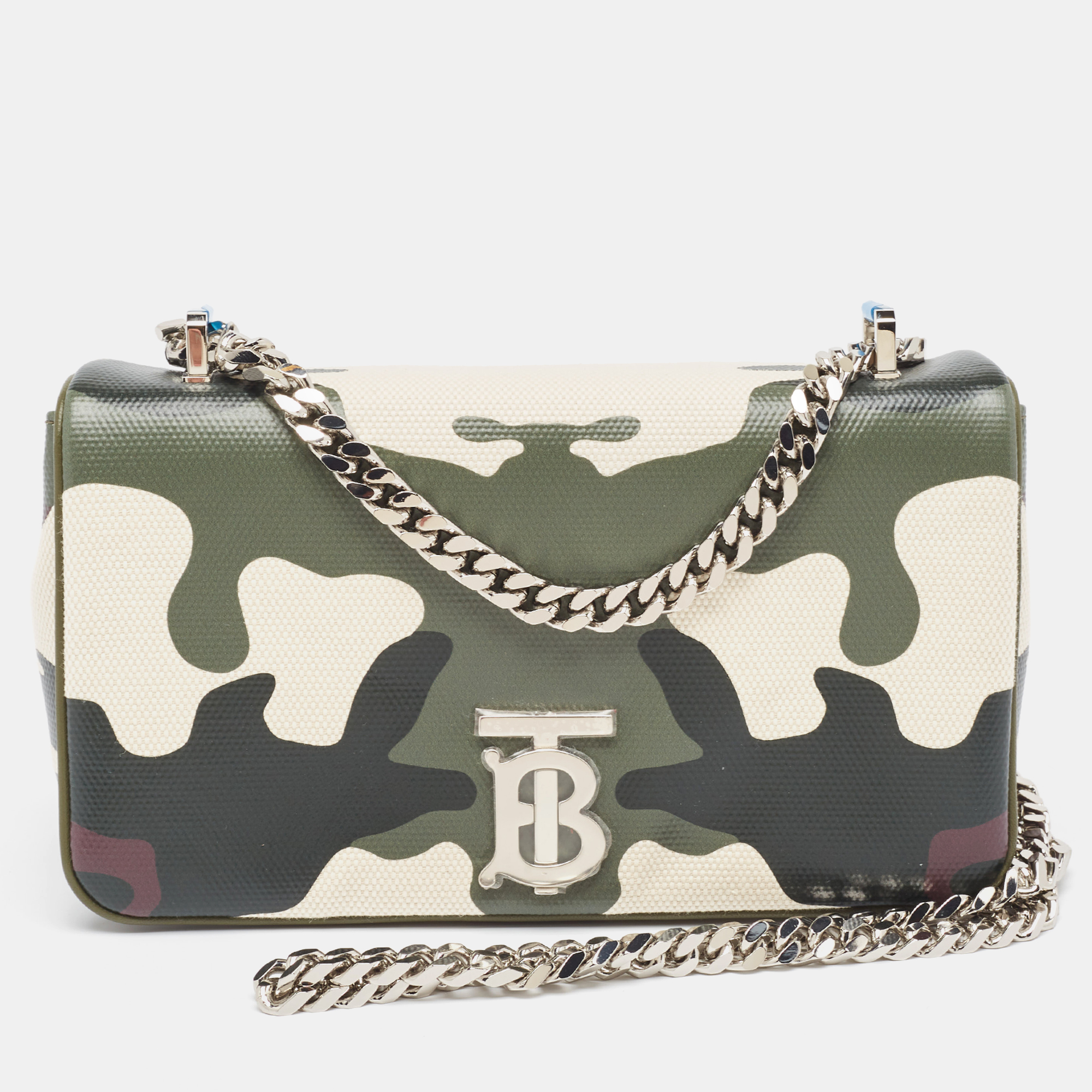 Burberry green camouflage coated and canvas small lola shoulder bag