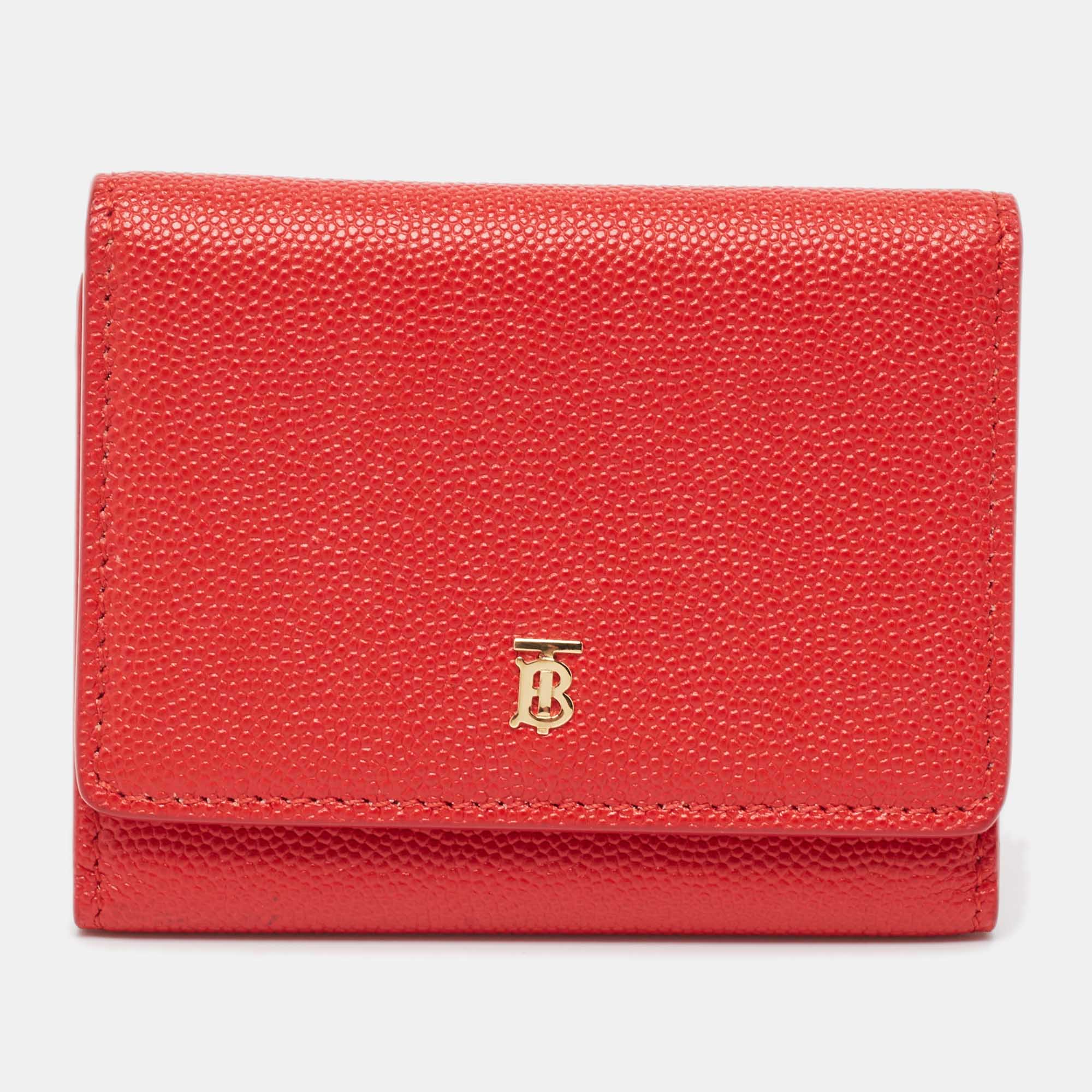 Burberry red leather sidney trifold wallet