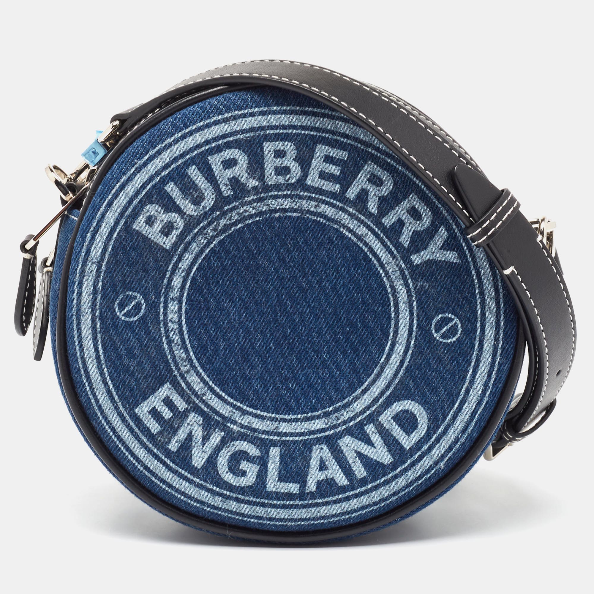 Burberry blue/black denim and leather louise round crossbody bag