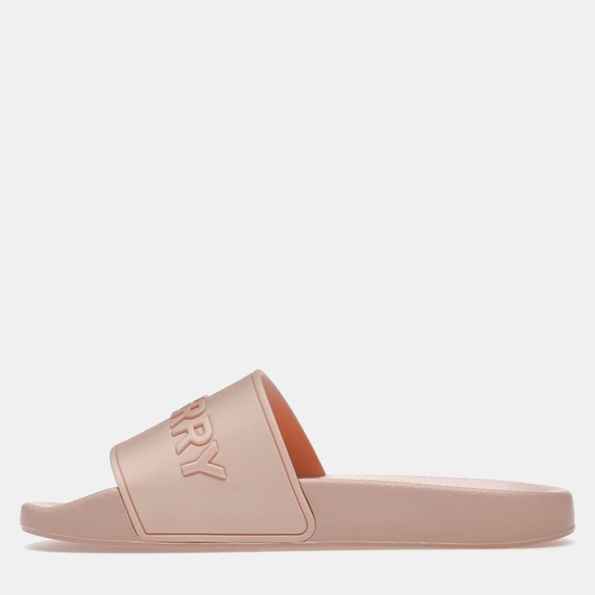 Burberry Peach Pink Embossed Logo Slides Size EU 38