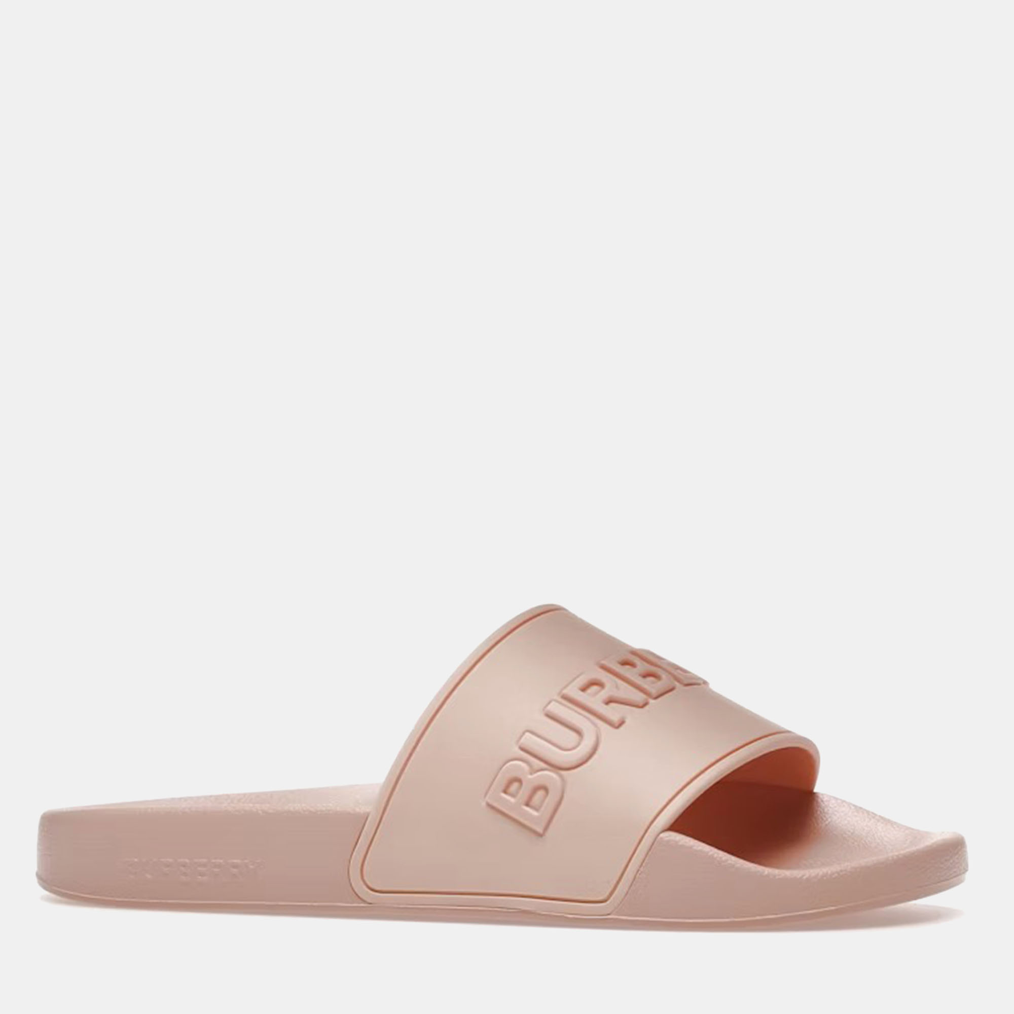 Burberry Peach Pink Embossed Logo Slides Size EU 38