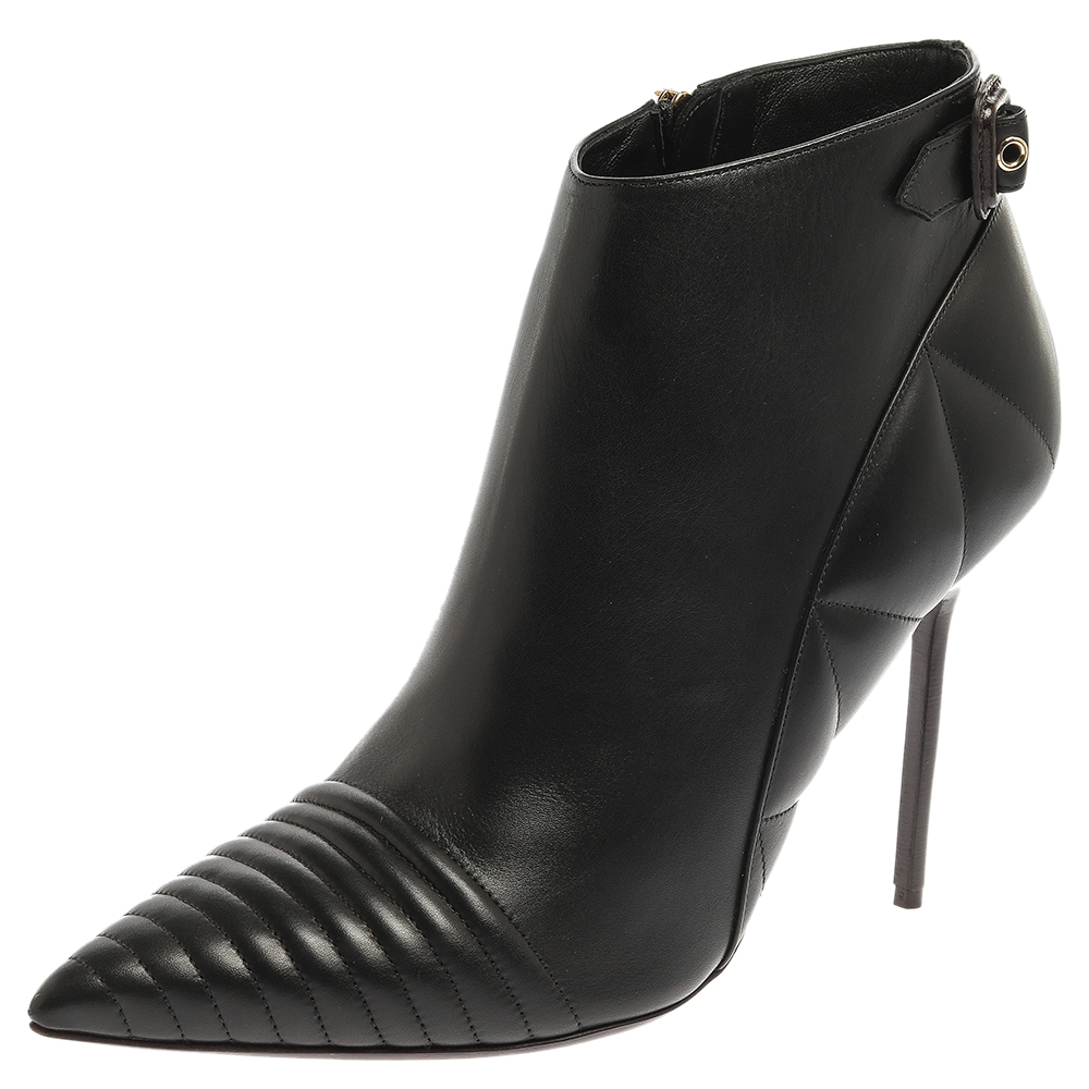 Image of Burberry Black Leather Trench Alexandra Ankle Boots Size