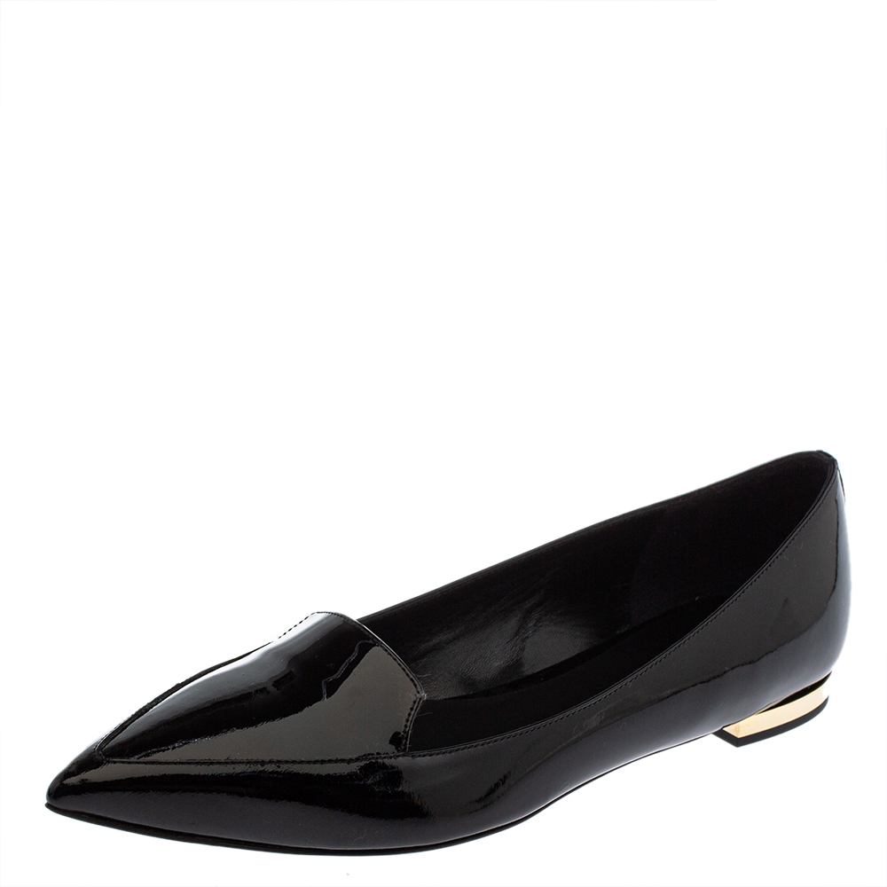 Burberry Black Patent Leather Spotswood Pointed Toe Ballet Flats Size 36.5