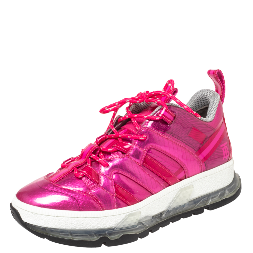Burberry Fuchsia Glossy Vinyl Union Low Top Sneakers Size 36