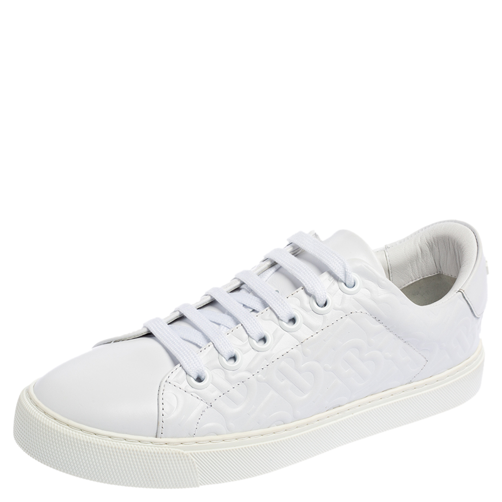Burberry White TB Embossed Leather Albridge Sneakers Size 38.5