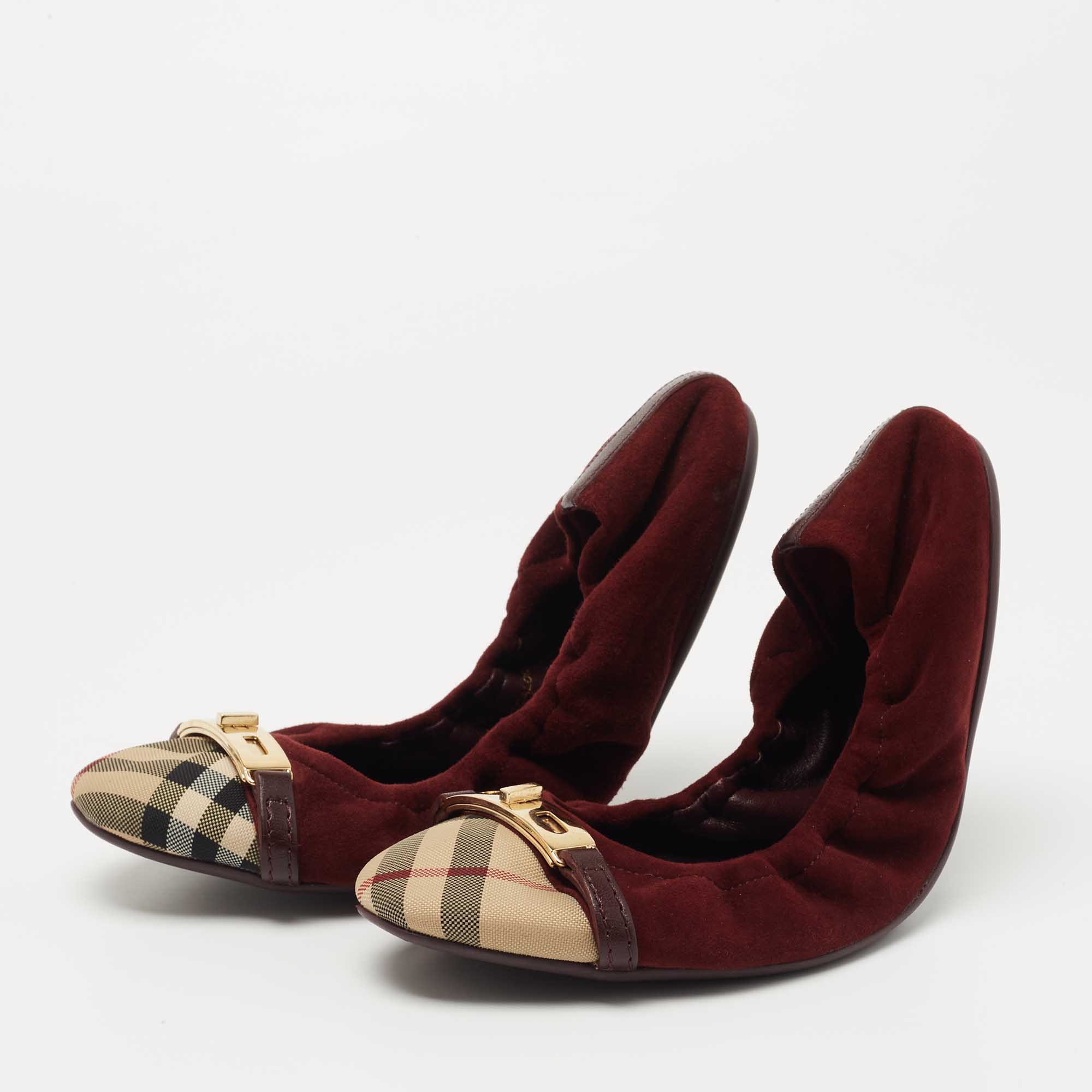 

Burberry Burgundy Suede and Coated Canvas Cap Toe Scrunch Ballet Flats Size Size