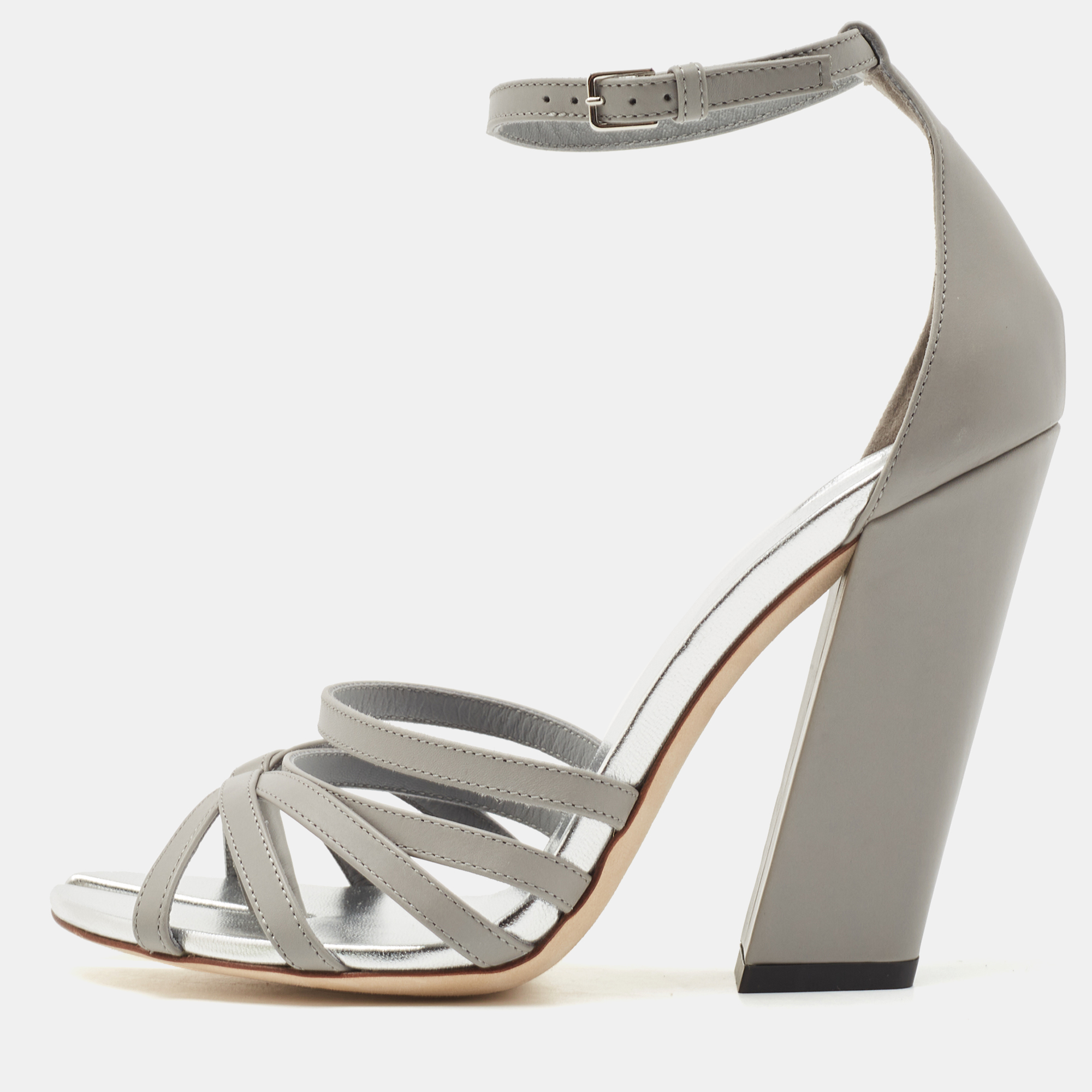 Burberry Grey Leather Hovehigh Ankle Strap Sandals Size 38