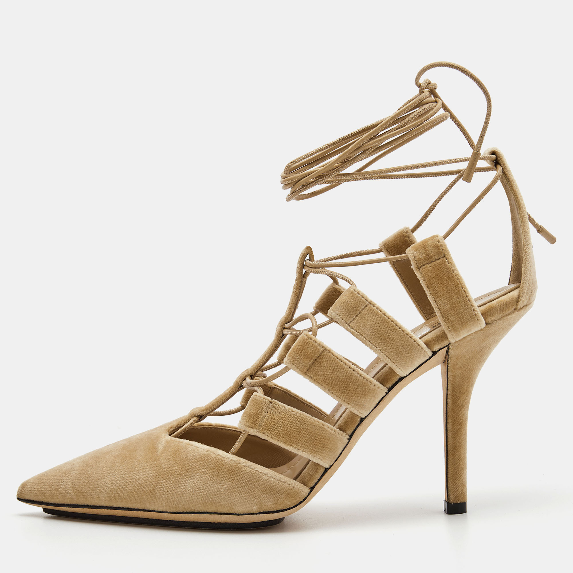 Burberry Beige Velvet Pointed Toe Strappy Pumps Size 40