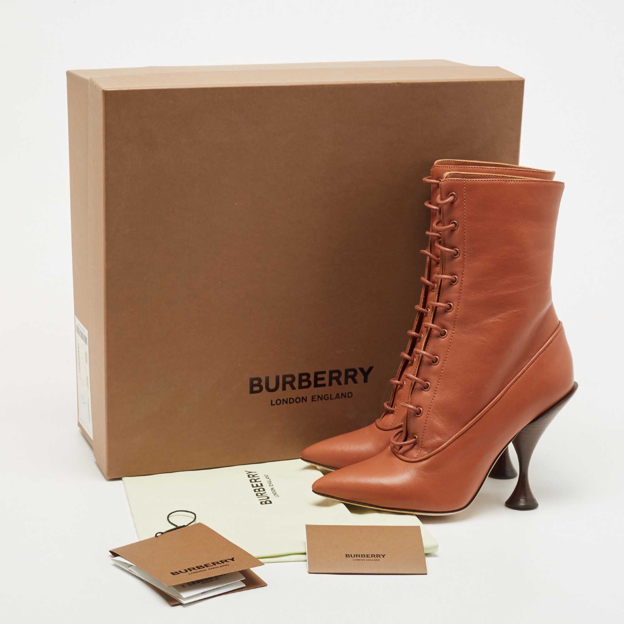 Burberry Brown Leather Mid Calf Boots Size 36