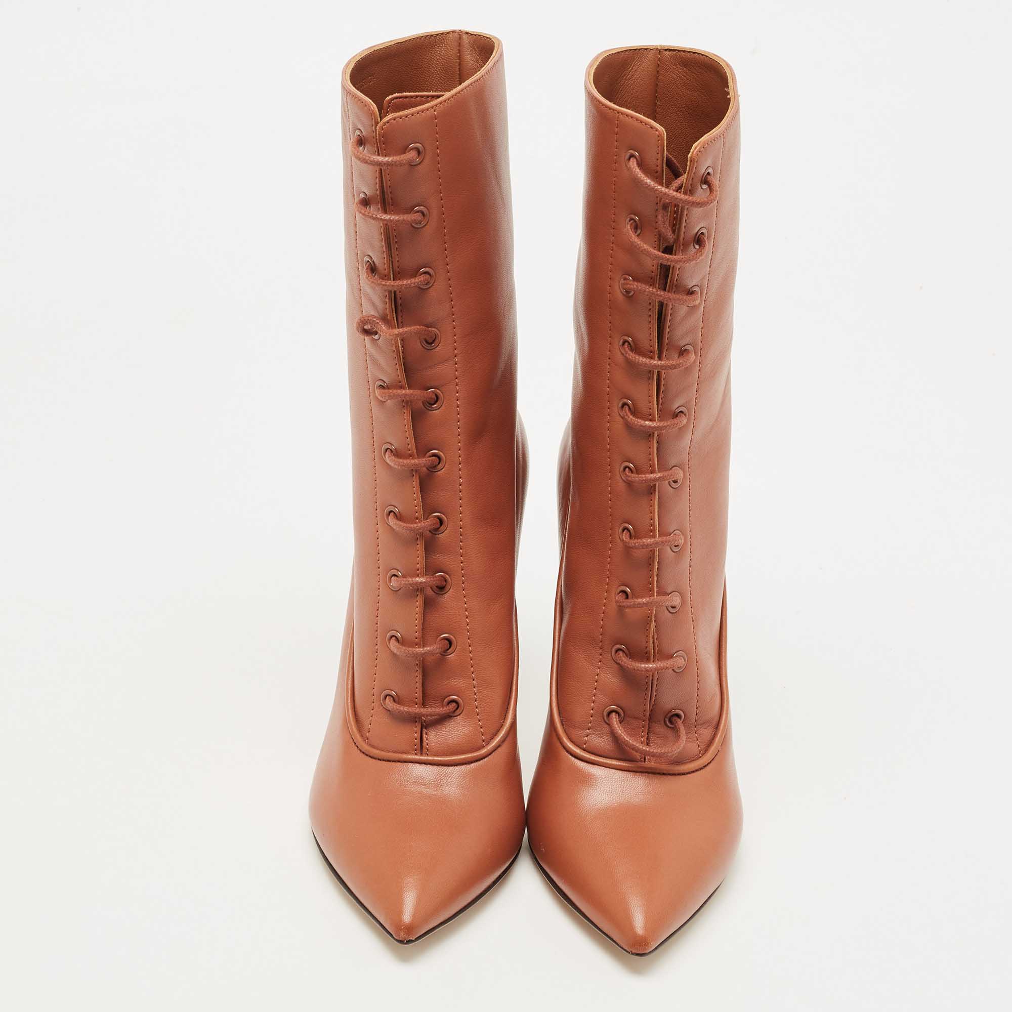 Burberry Brown Leather Mid Calf Boots Size 36