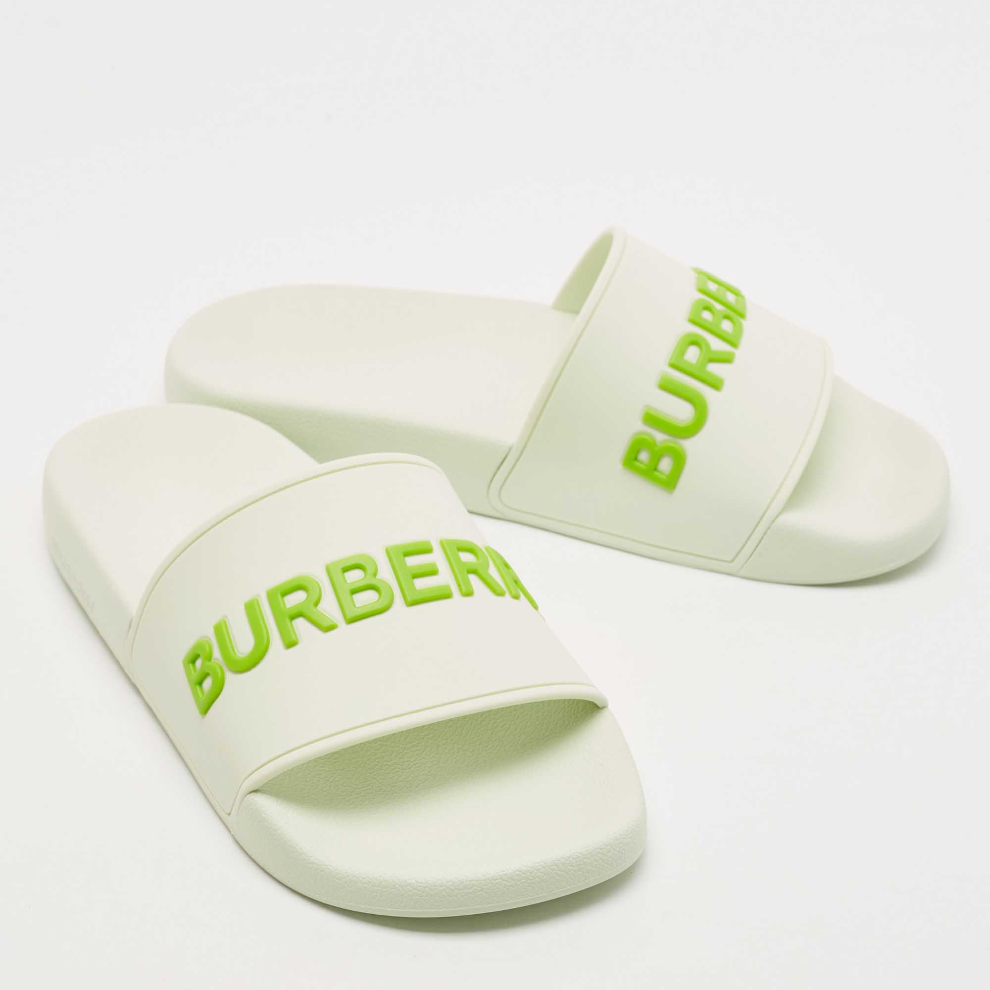 Burberry Green Rubber Logo Embossed Slides Size 39