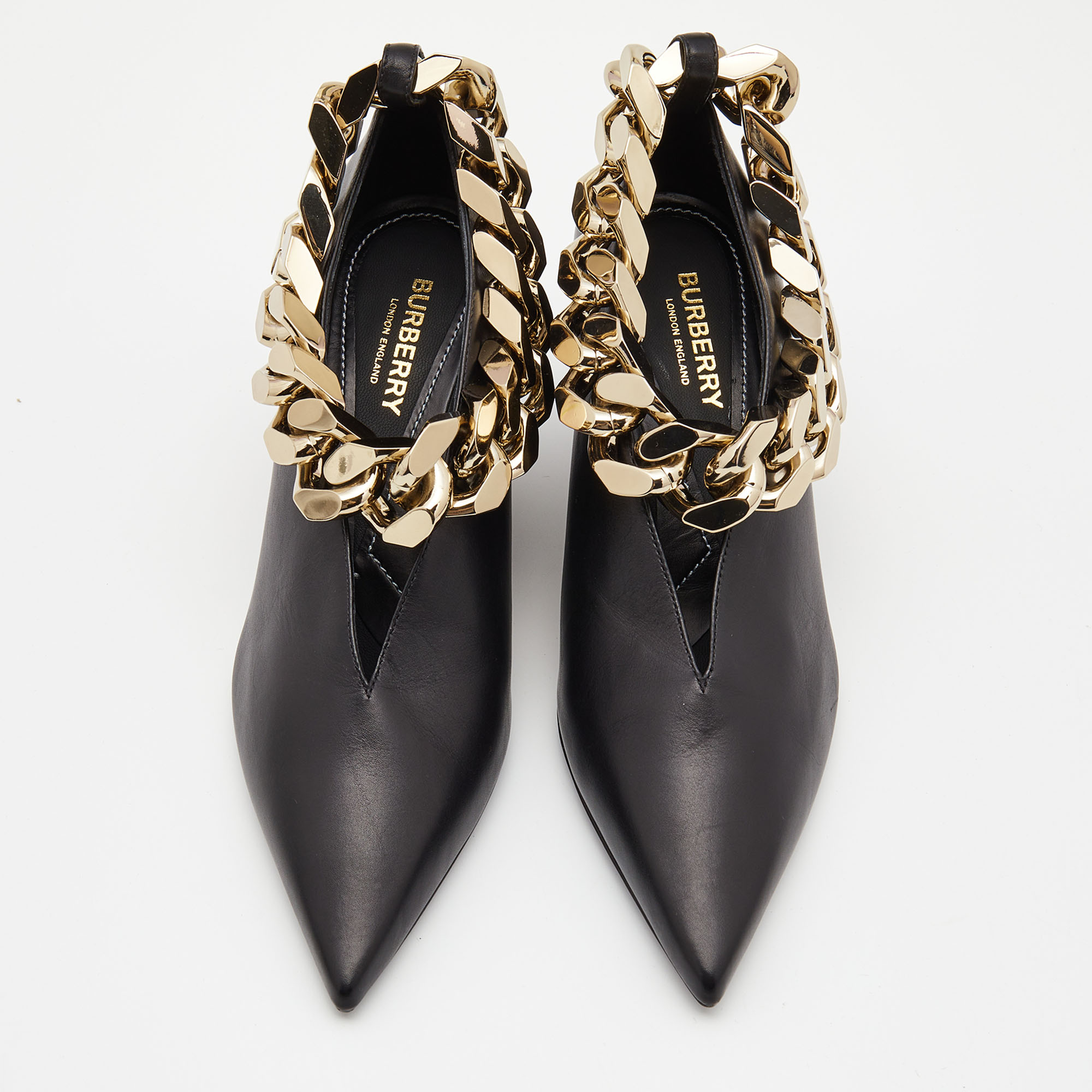 Burberry Black Leather  Chain Embellished Pumps Size 36