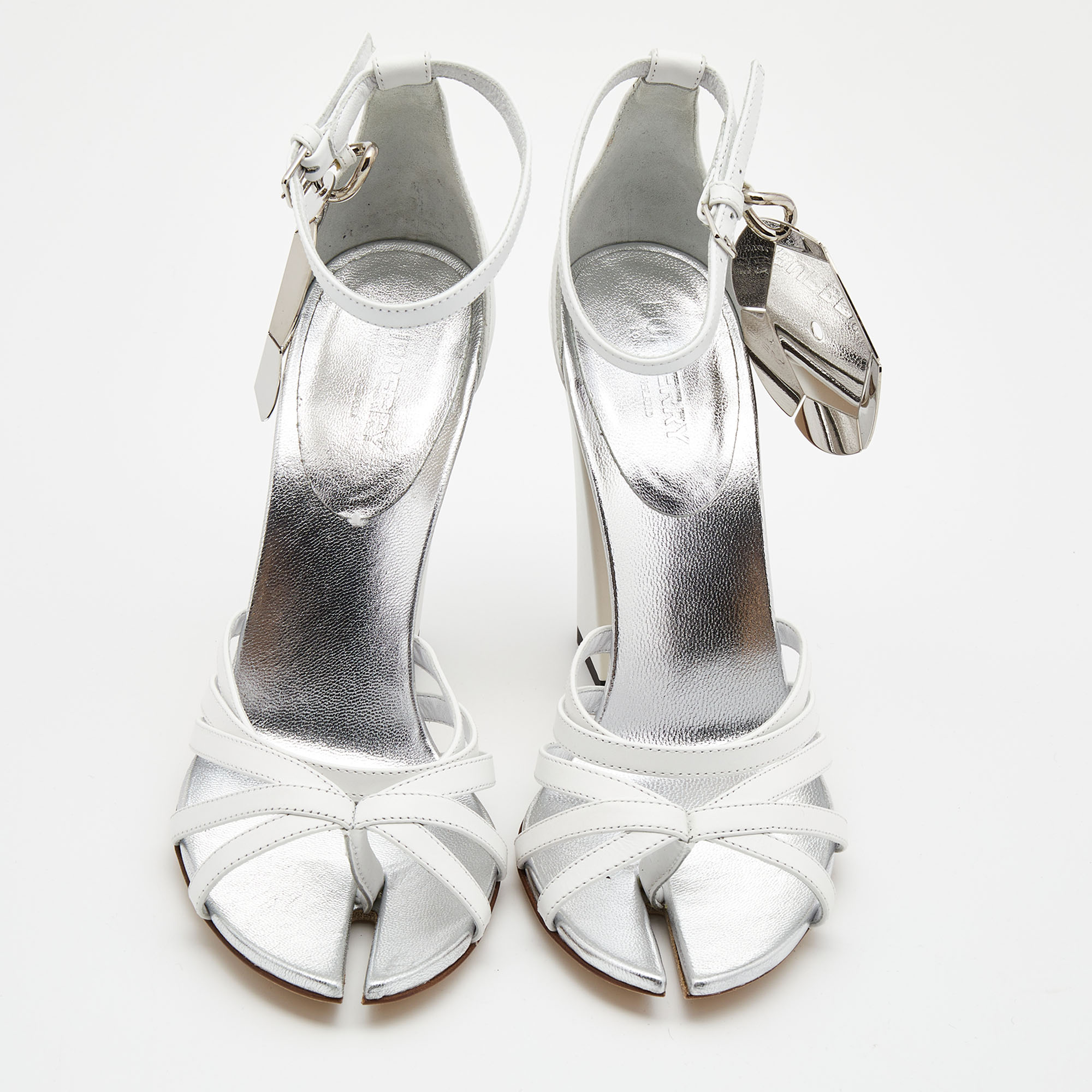 Burberry White Leather Hove Ankle Strap Sandals Size 39