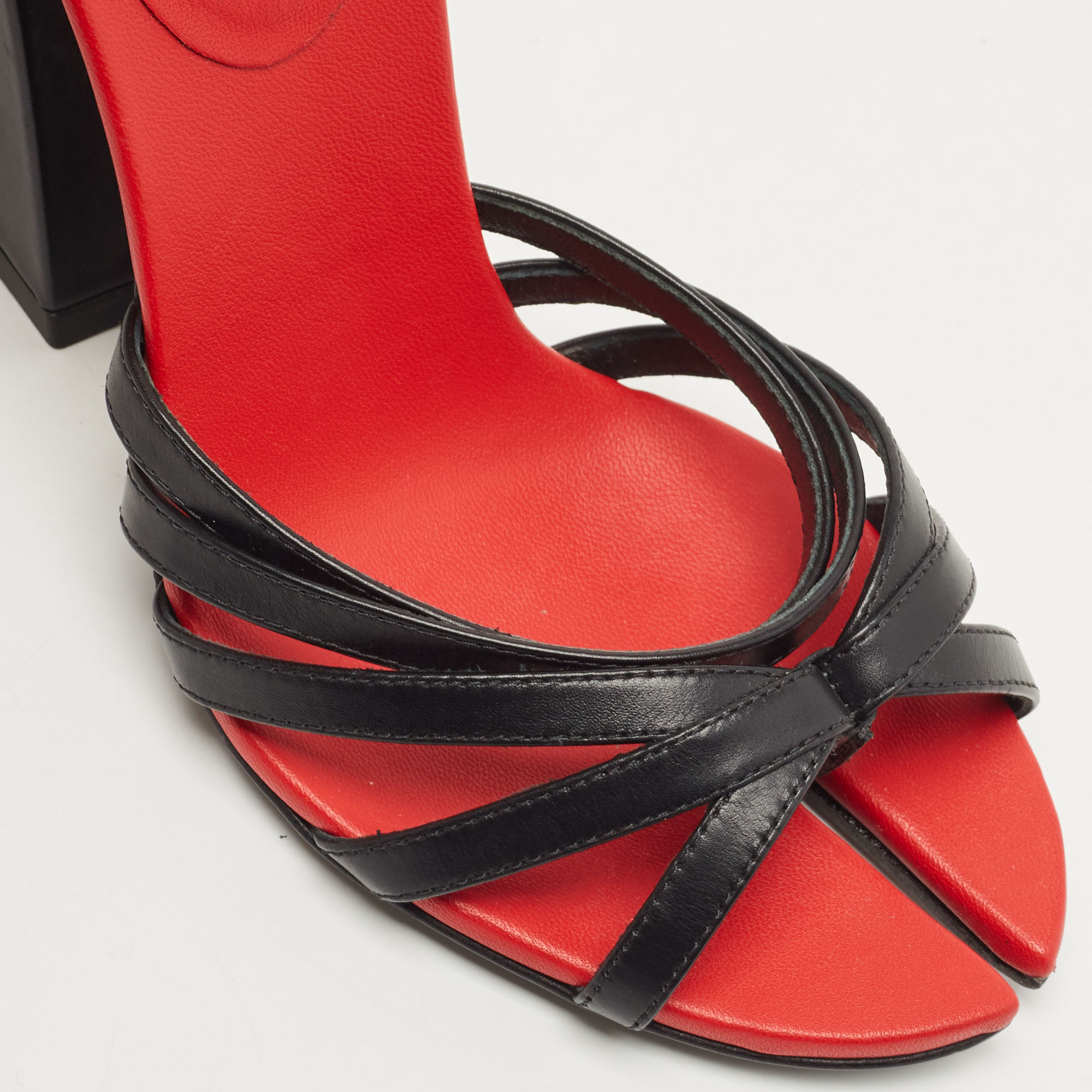 Burberry Black/Red Leather Hove Heel Ankle Strap Sandals Size 36