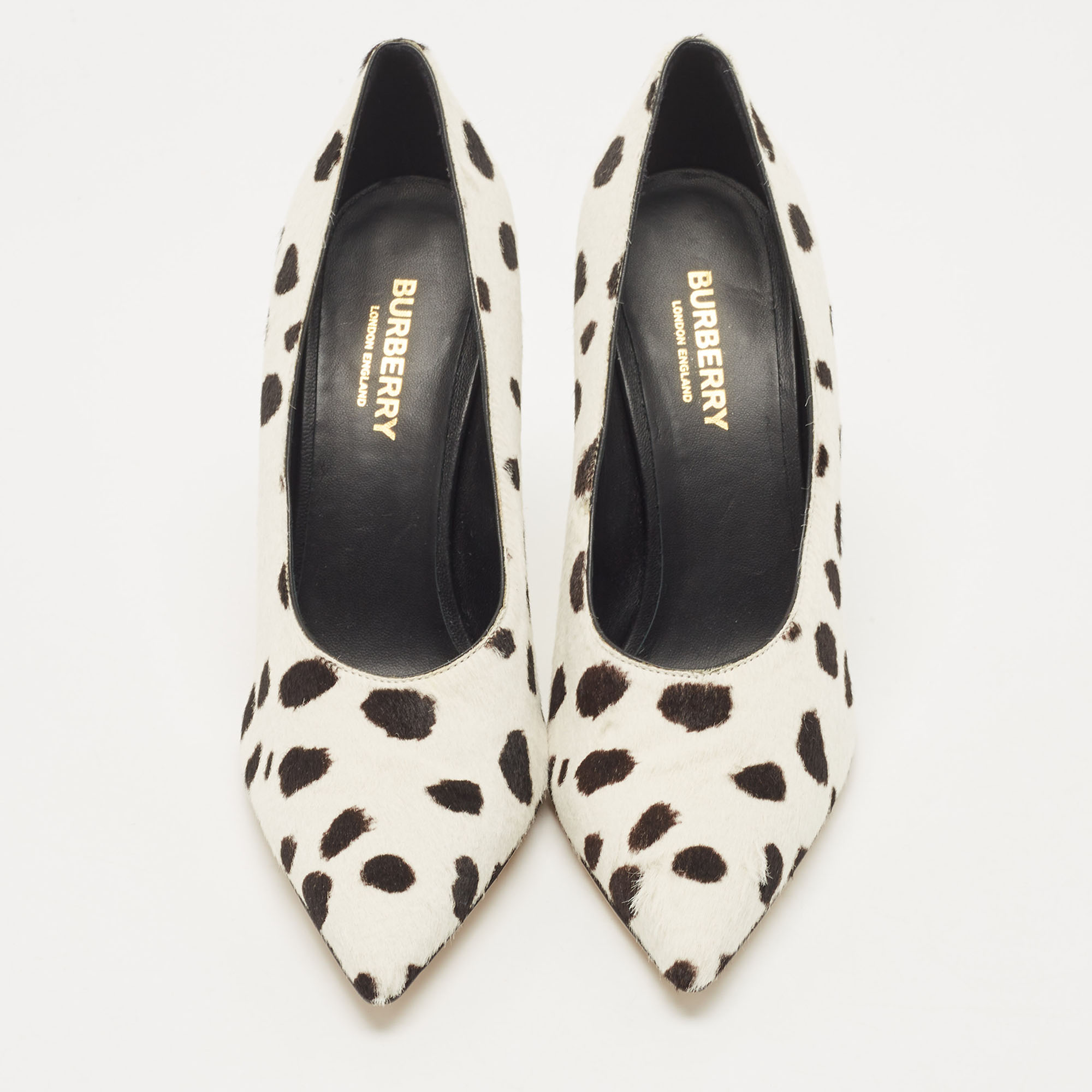 Burberry Black/White Calf Hair Ava Pointed Toe Pumps Size 36