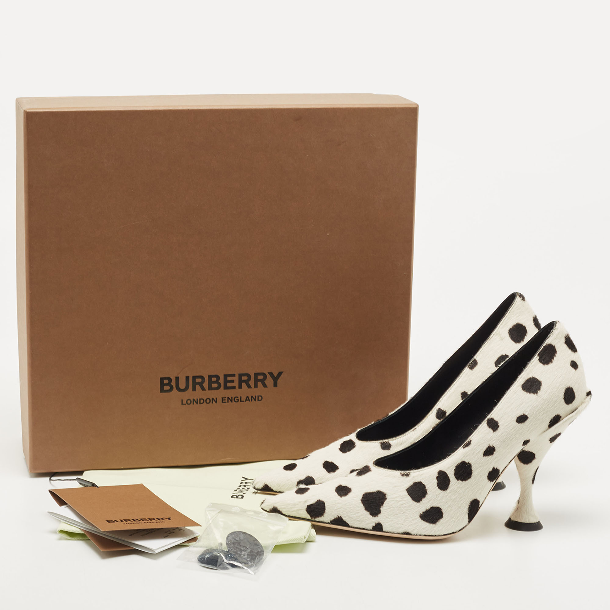 Burberry Black/White Calf Hair Ava Pointed Toe Pumps Size 36