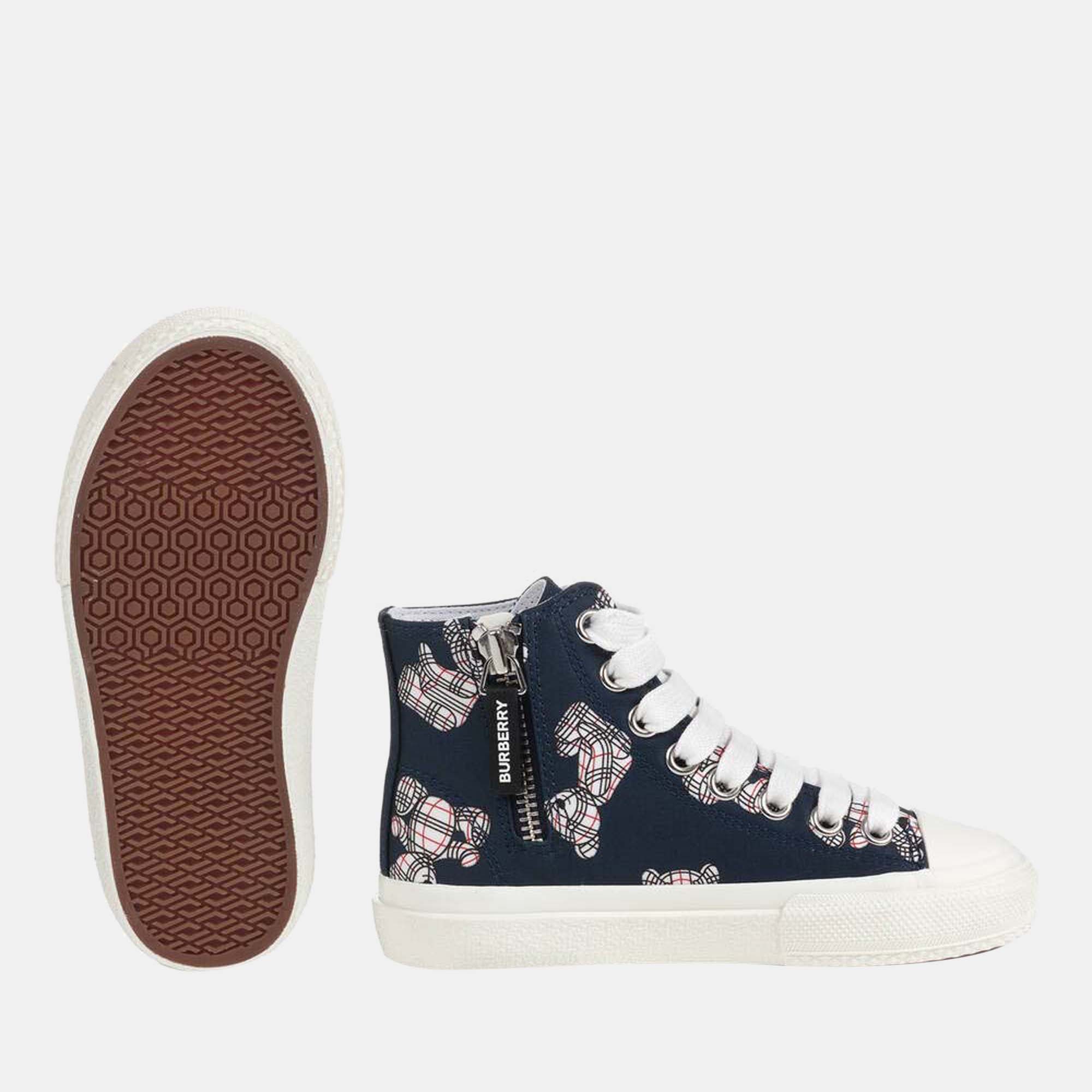 Buberry (Kids) Navy Blue - Canvas & Leather - High Top Kids Larkhall Sneakers - EU 32