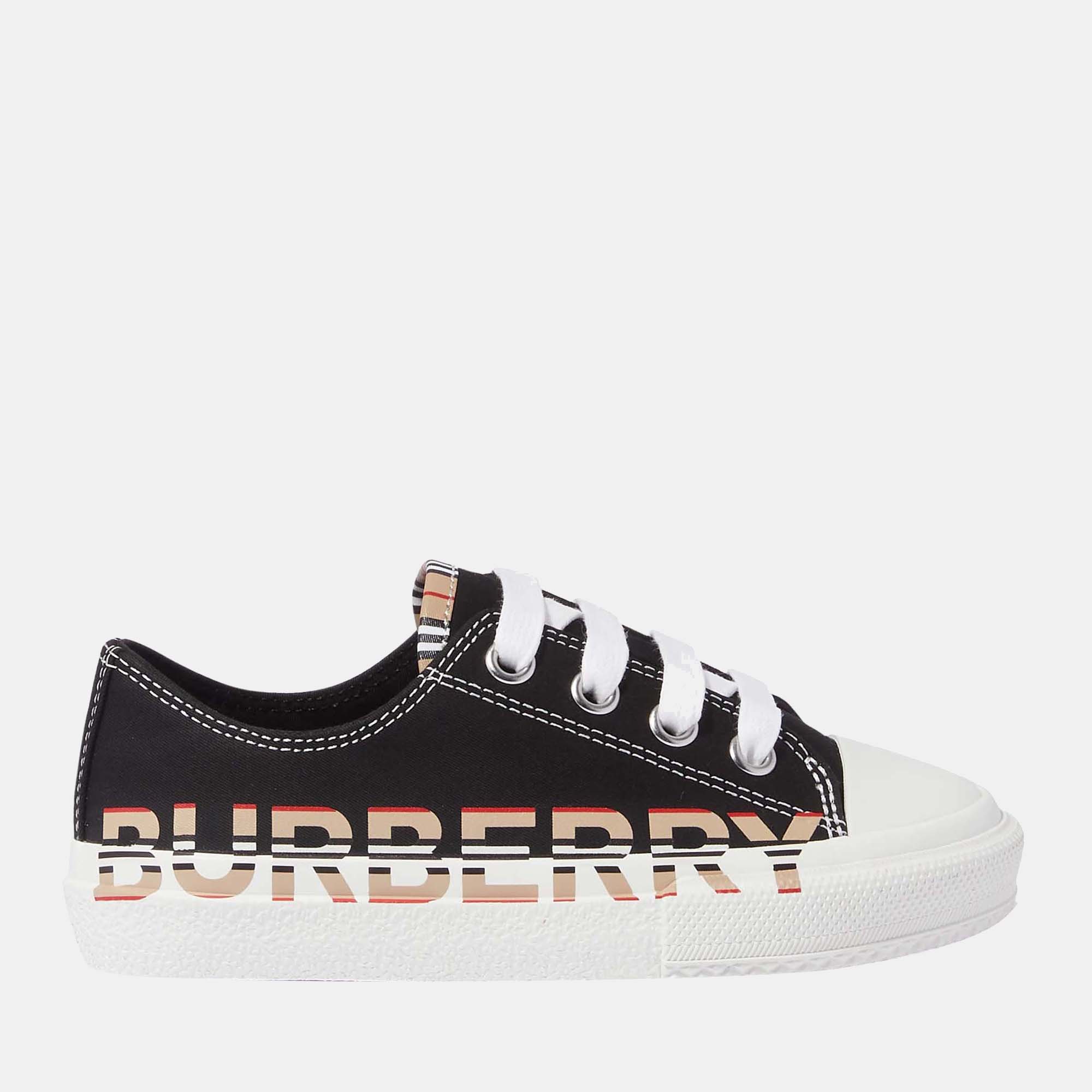 Burberry buberry (kids) black - cotton gabardine - sneakers with icon stripe logo eu 34