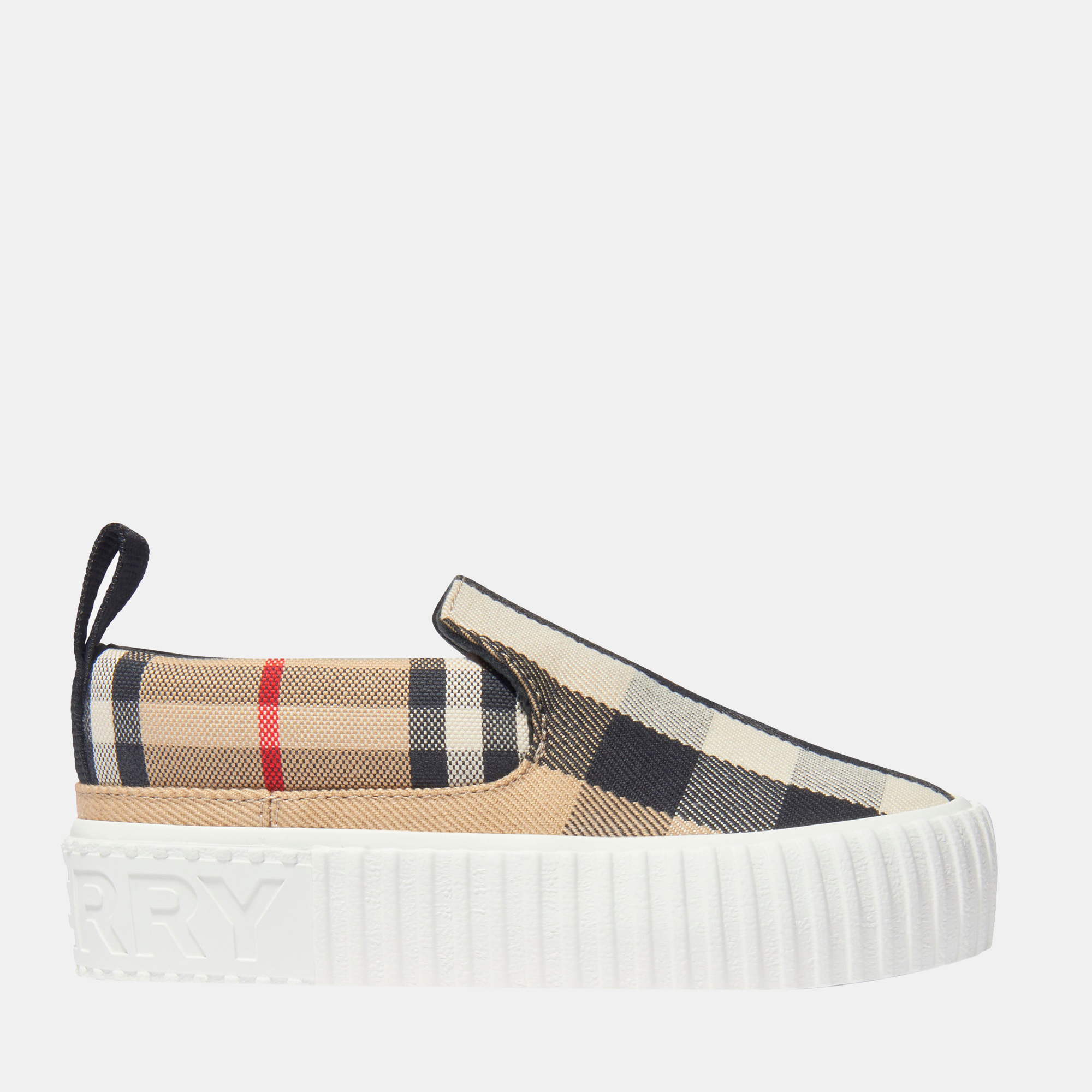Burberry buberry (kids) beige multicolor - cotton - check-pattern andrew's slip-on sneakers eu 24