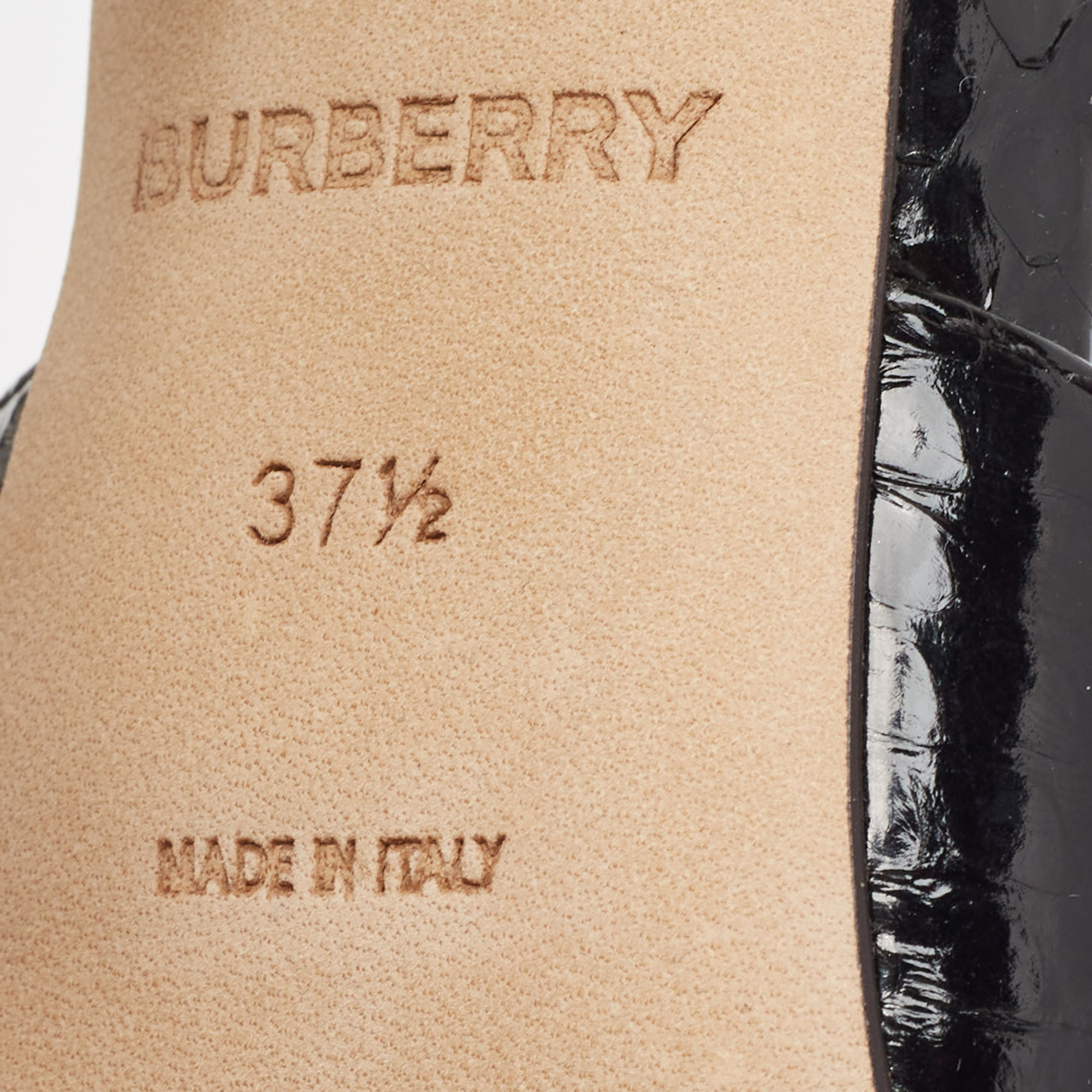 Burberry Black Snakeskin Leather Welton T Strap Ankle Wrap Pumps Size 37.5