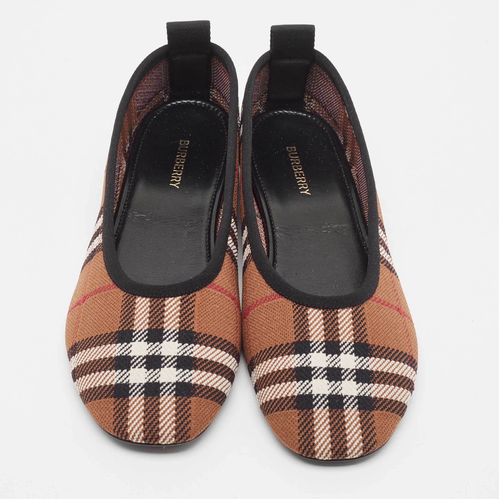 Burberry Brown Check Knit Fabric Ralf Ballet Flats Size 41