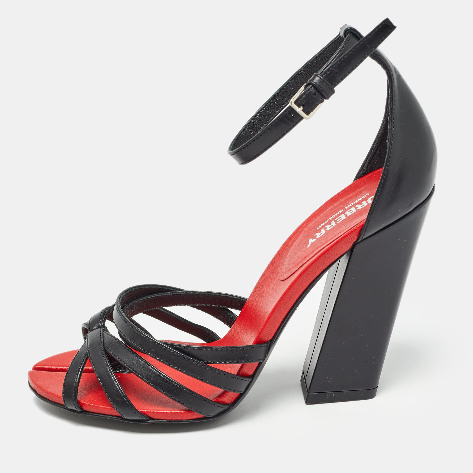 Burberry black/red leather hove heel ankle strap sandals size 36
