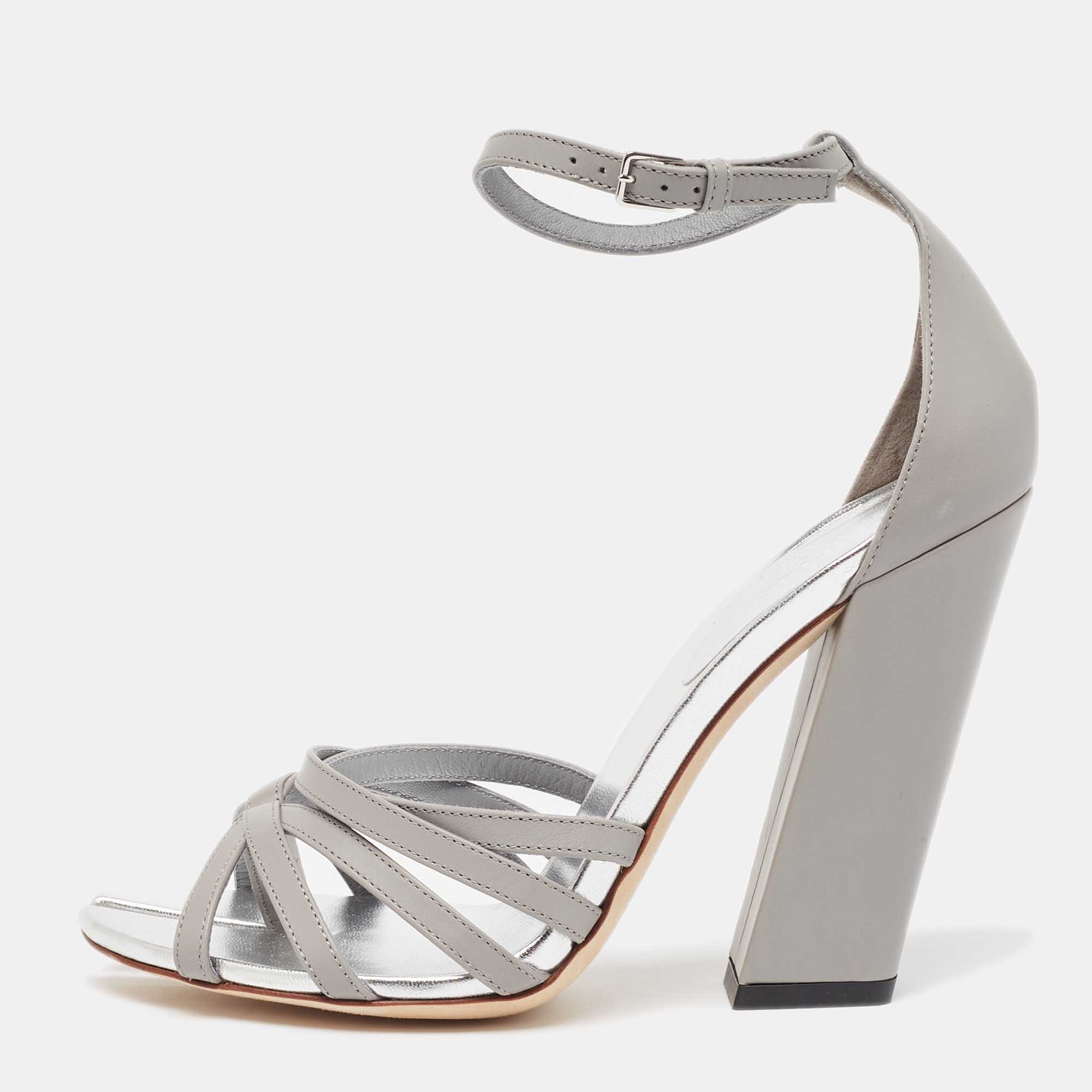 

Burberry Grey Leather Hove Heel Ankle Strap Sandals Size