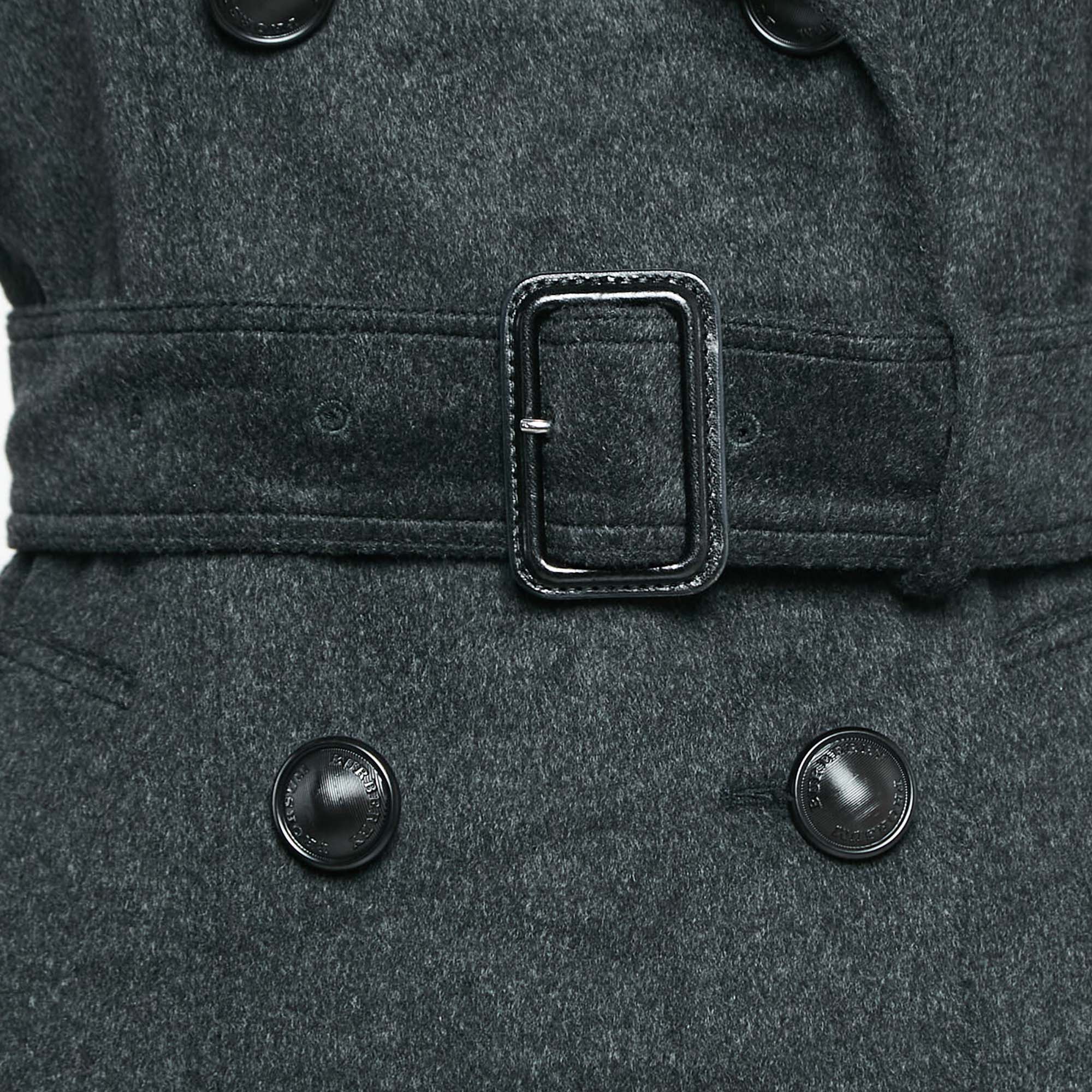 Burberry Black Wool Felt Double Breasted Coat S