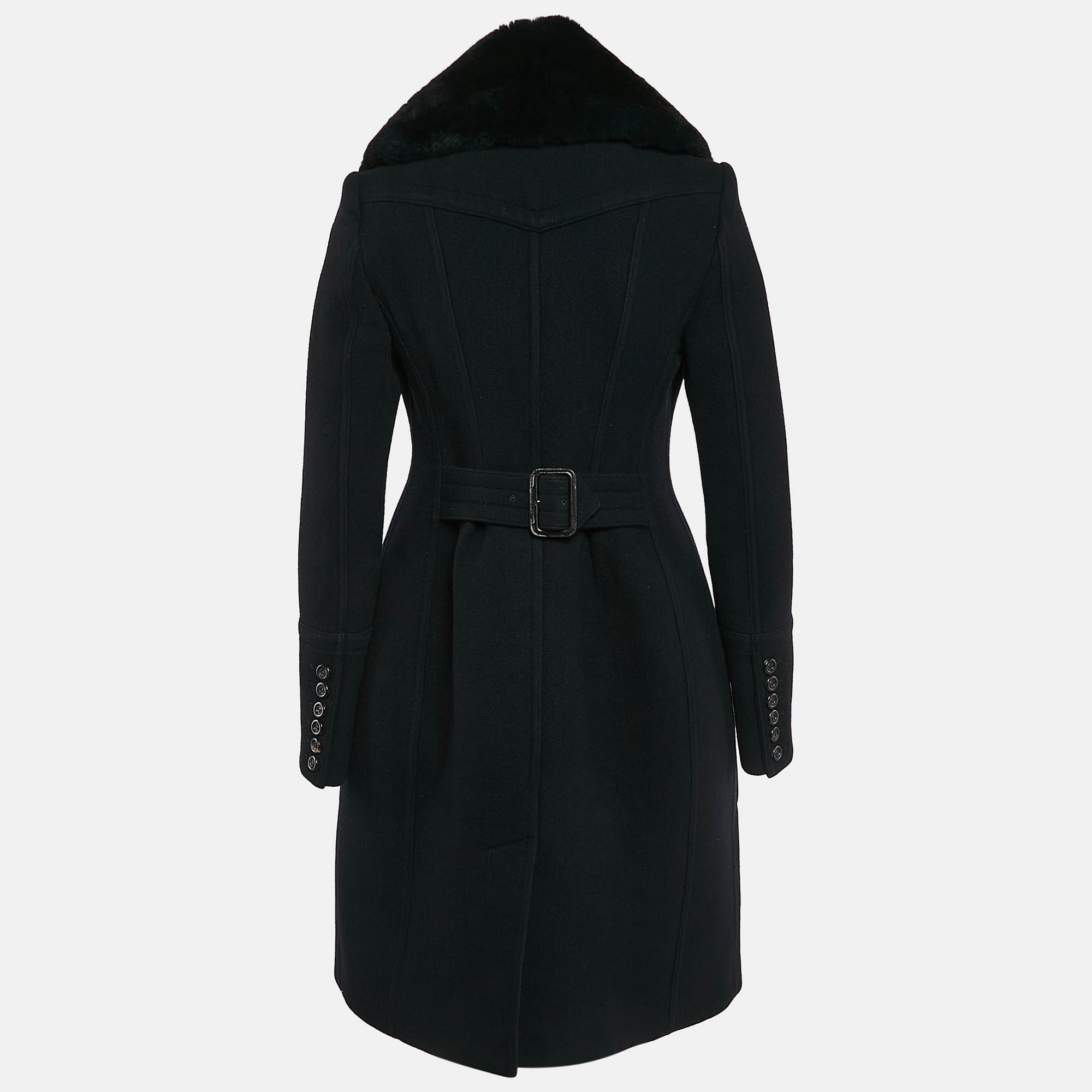 Burberry Prorsum Navy Blue Wool Detachable Fur Collar Coat S