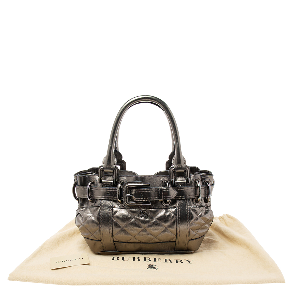 Burberry Metallic Gunmetal Quilted Leather Beaton Tote