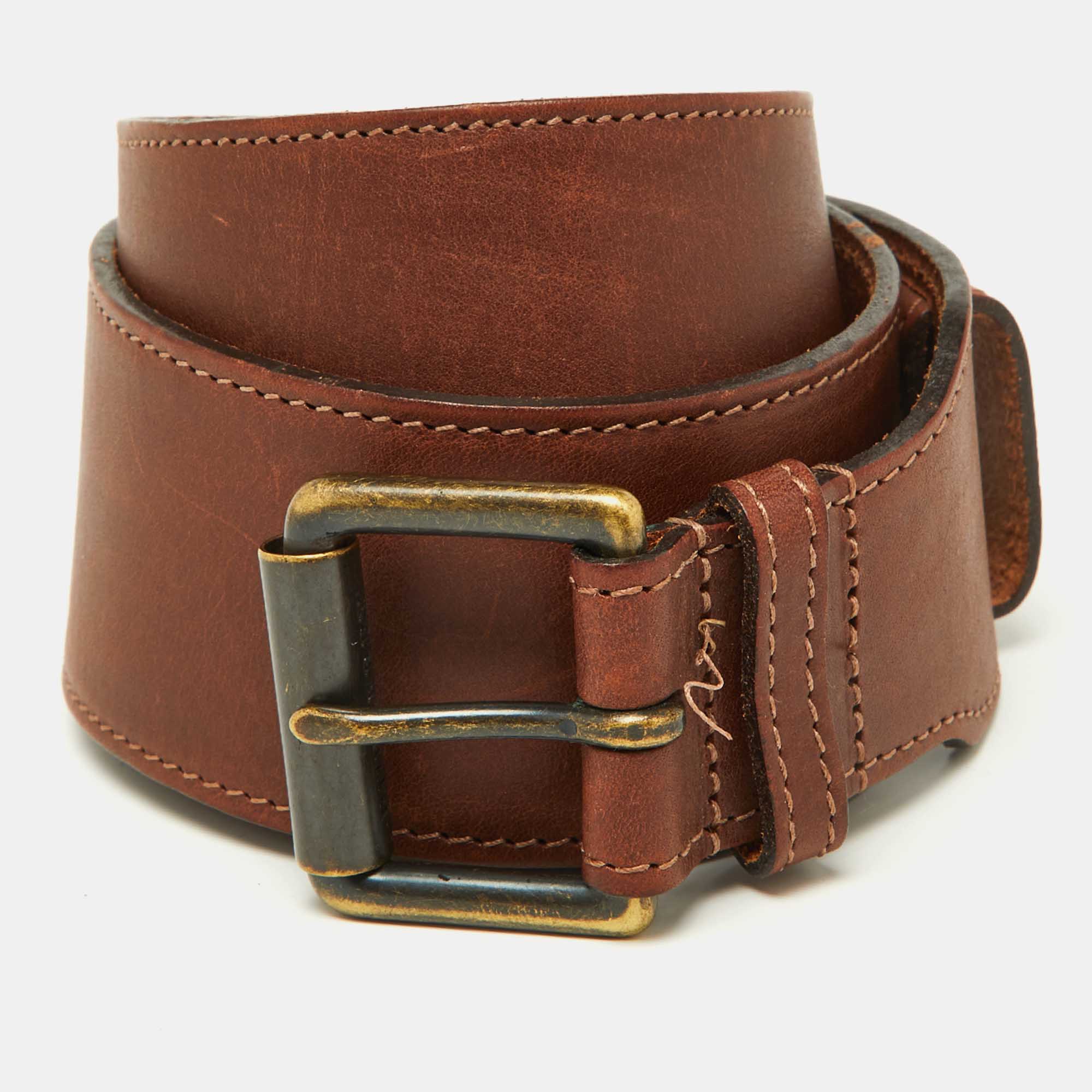 Burberry brown leather buckle belt 80cm