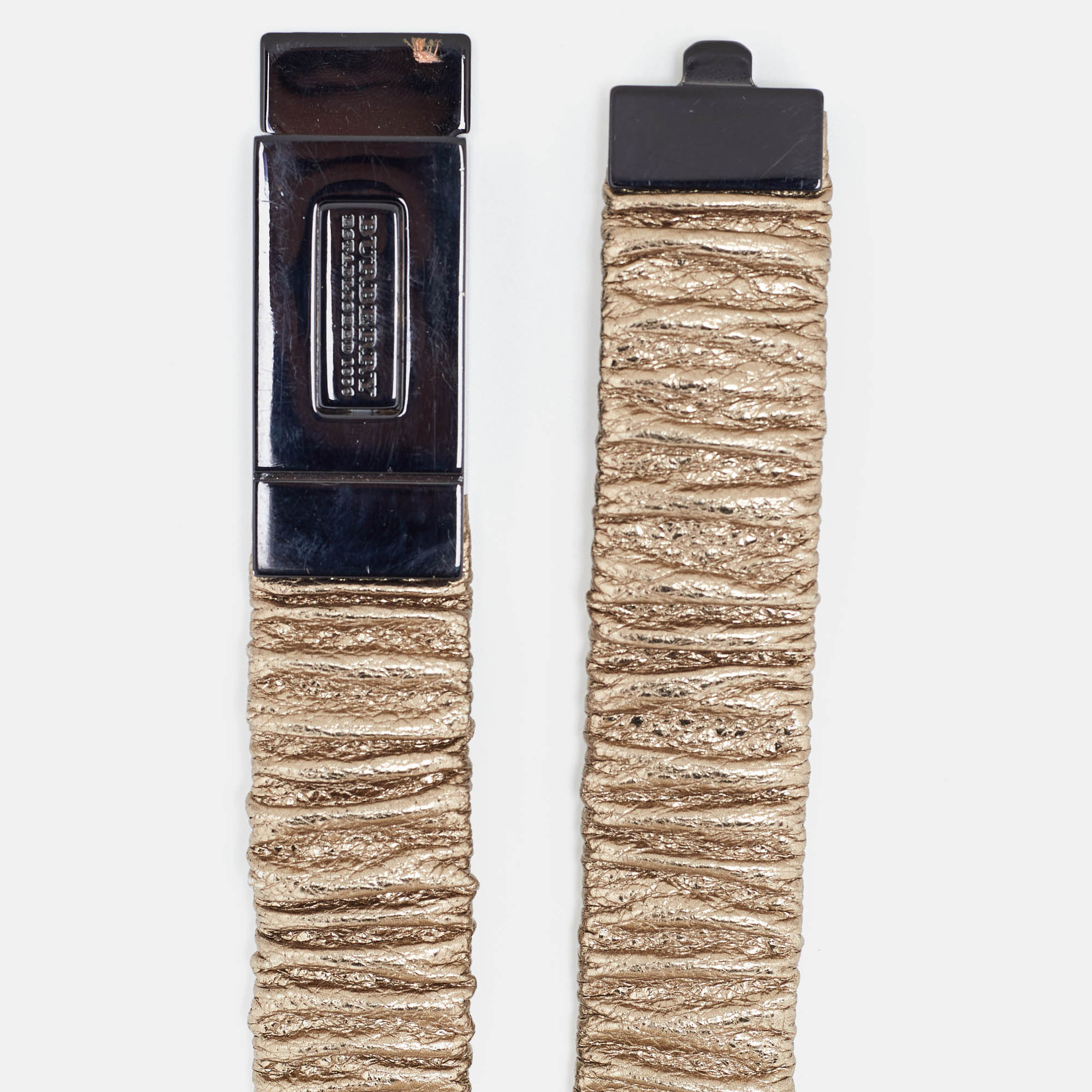 Burberry Gold Gathered Leather Slim Waist Belt 85CM