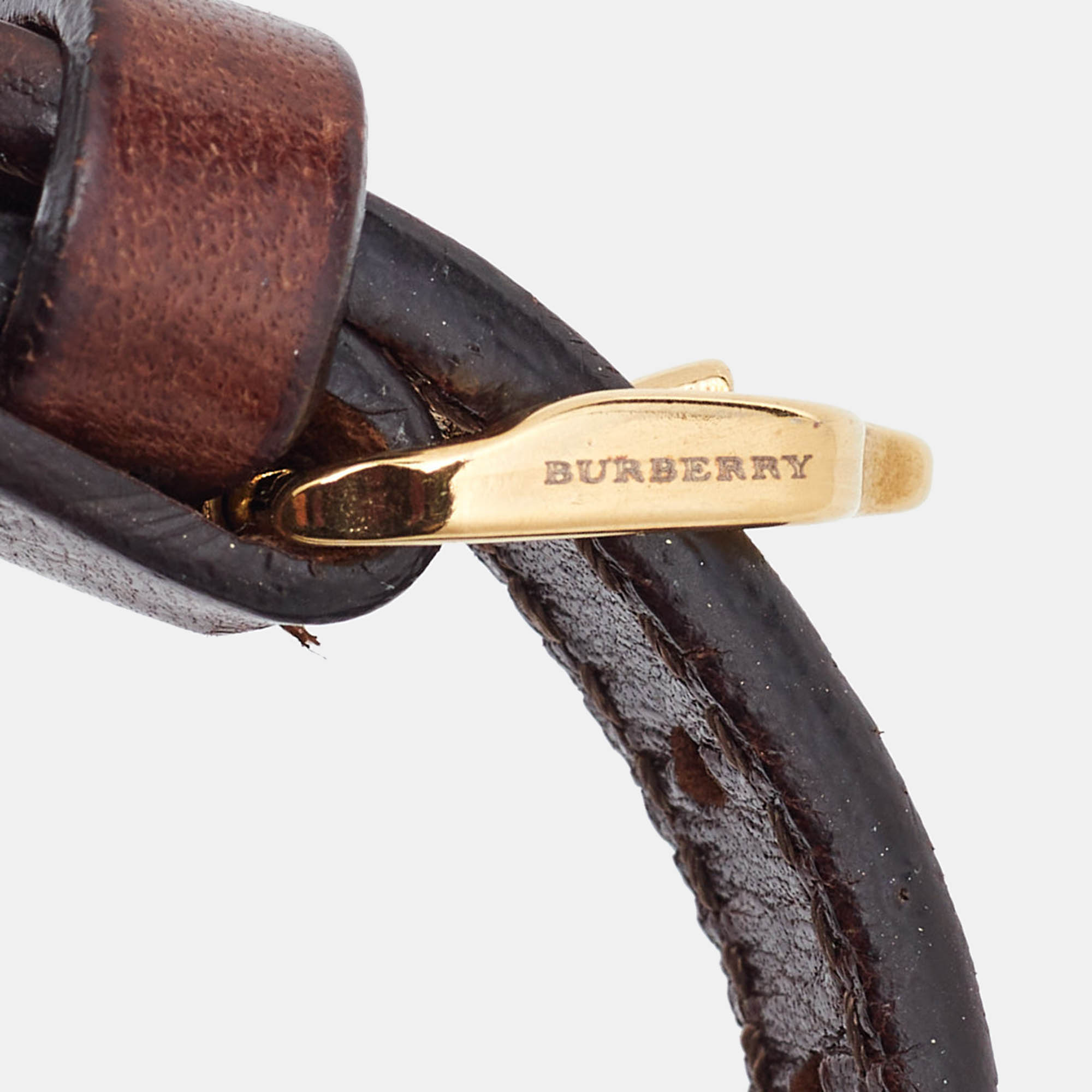 Burberry Brown Leather Chain Detail Wrap Bracelet