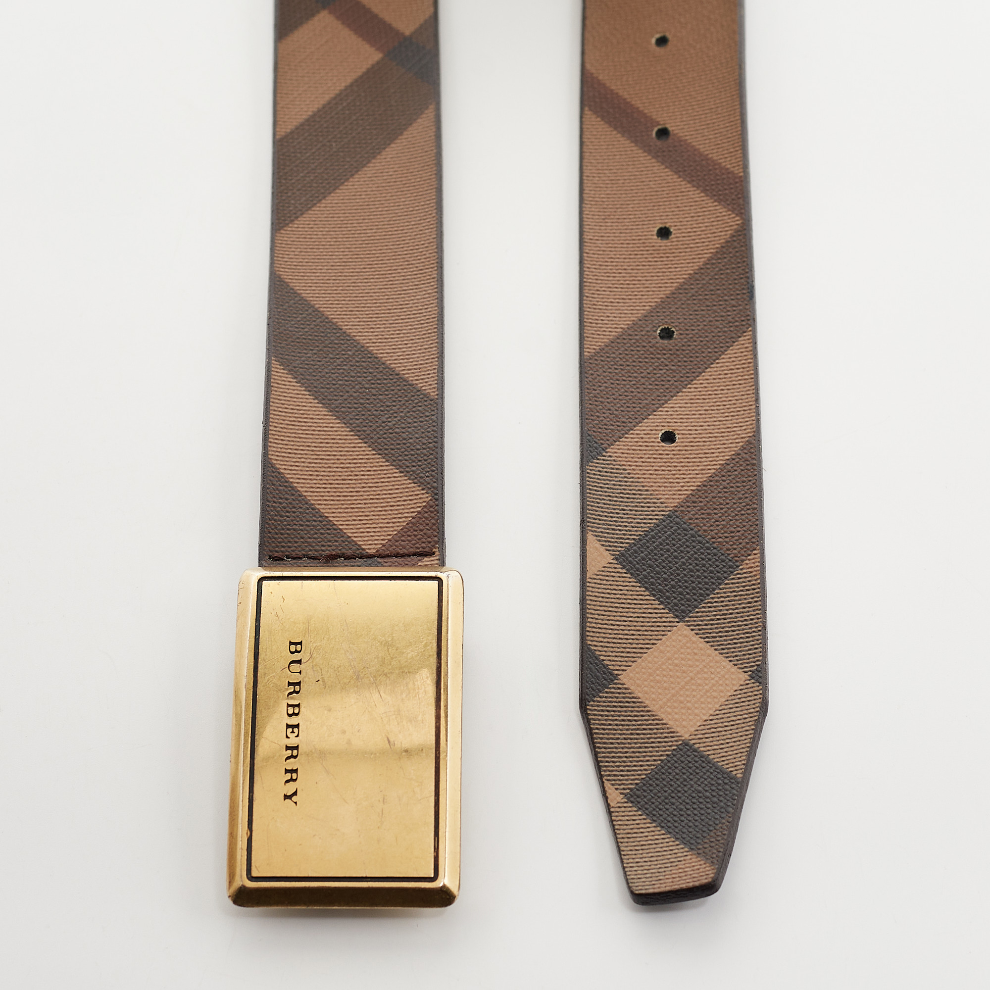 Burberry Brown Smoke Check PVC And Leather Buckle Belt 80 CM