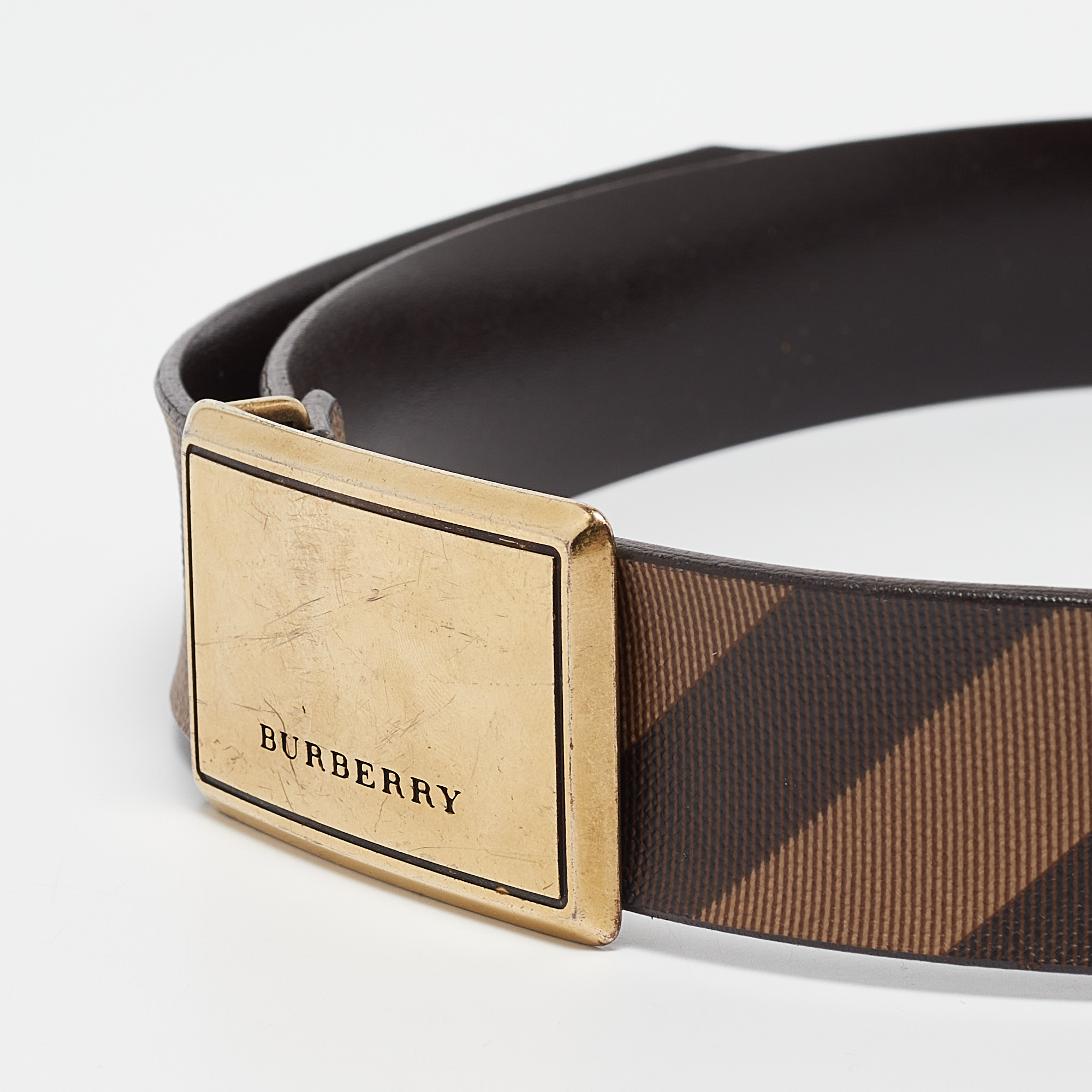 Burberry Brown Smoke Check PVC And Leather Buckle Belt 80 CM