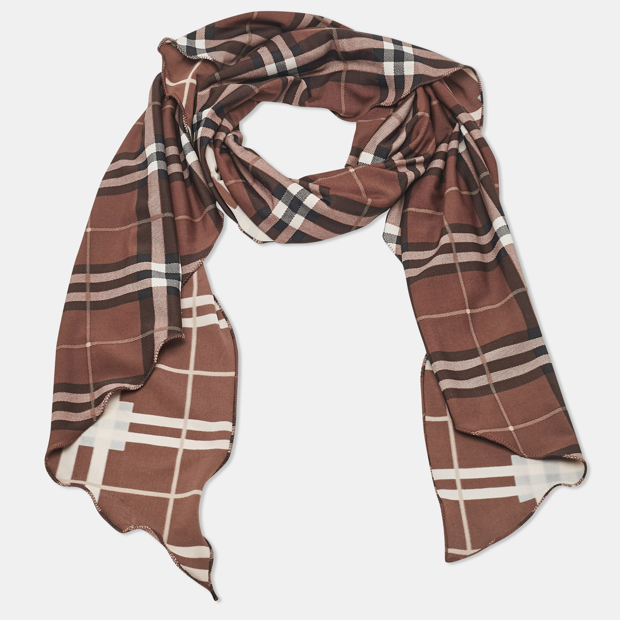 Burberry Brown Checked Jersey Triangular Scarf