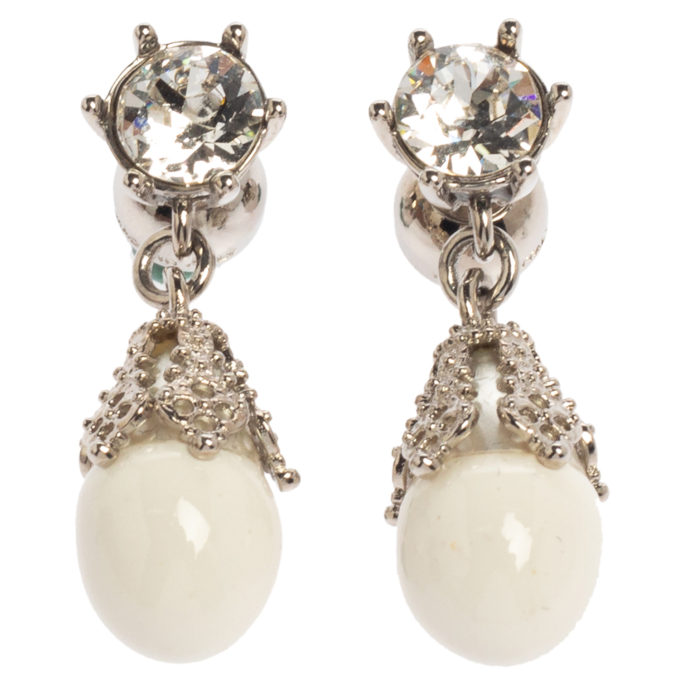 Burberry Palladium Plated White Faux Pearl Teardrop Earrings