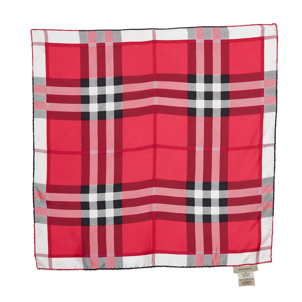 Burberry Pink Checkered Pattern Silk Square Scarf