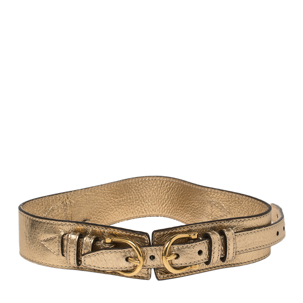 Burberry Gold Crinkled Leather Waist Belt 70CM