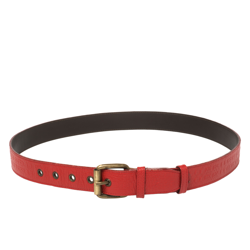 Burberry Red Textured Leather Buckle Belt 90CM